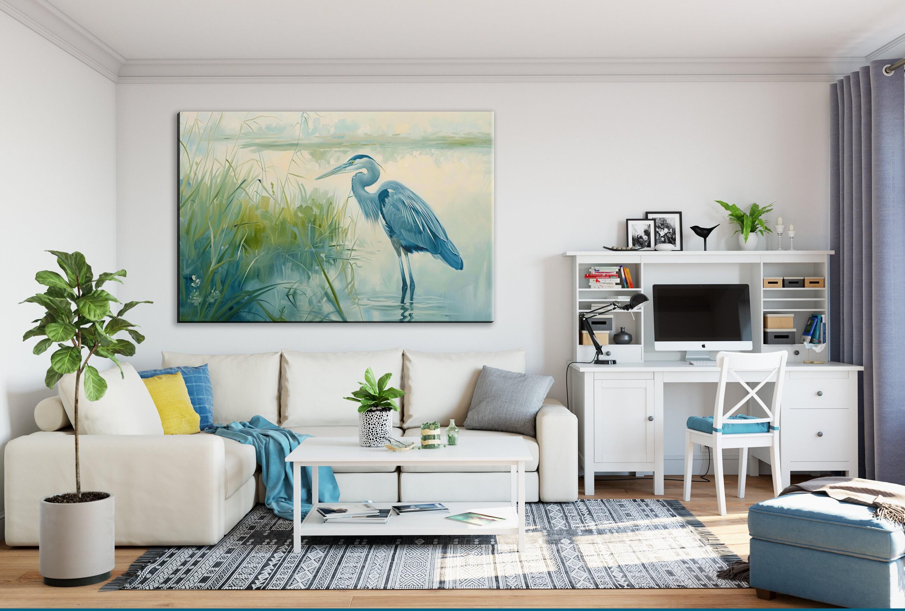Blue Heron Wall Art – Large Canvas Print | Coastal Home Decor, Ready to Hang