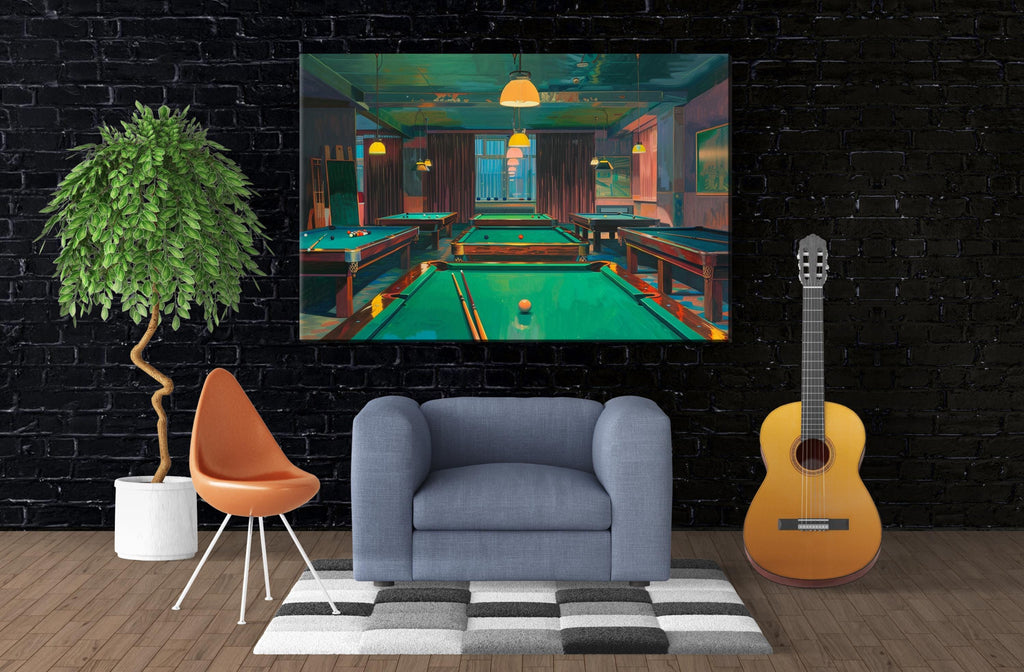 Pool Hall Canvas – Vintage Pool Art | Extra Large Gallery Wrapped Canvas Print