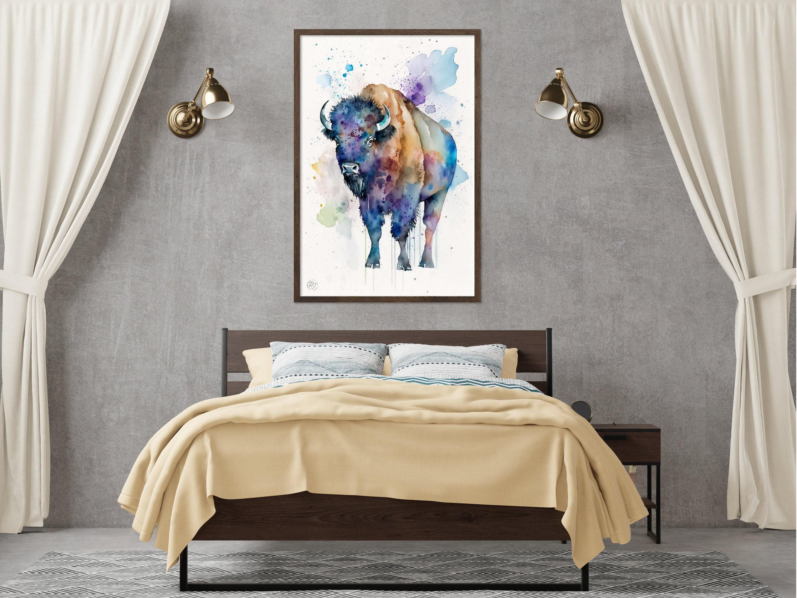 Wildlife Grace: Bison Watercolor Painting, Giclee Print on Canvas, Artist Paper, Watercolor Paper, Available in Extra Large Sizes