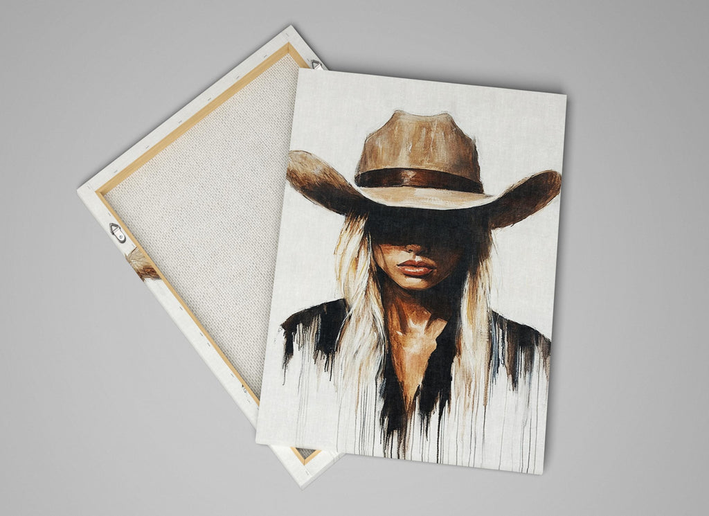 a painting of a woman wearing a cowboy hat