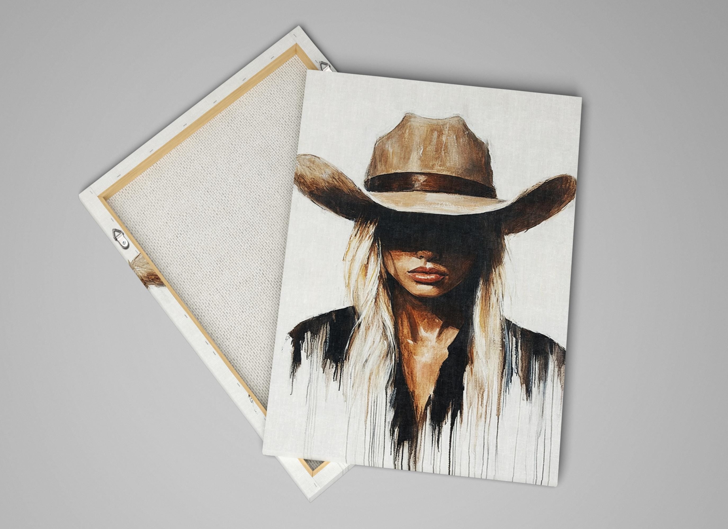a painting of a woman wearing a cowboy hat