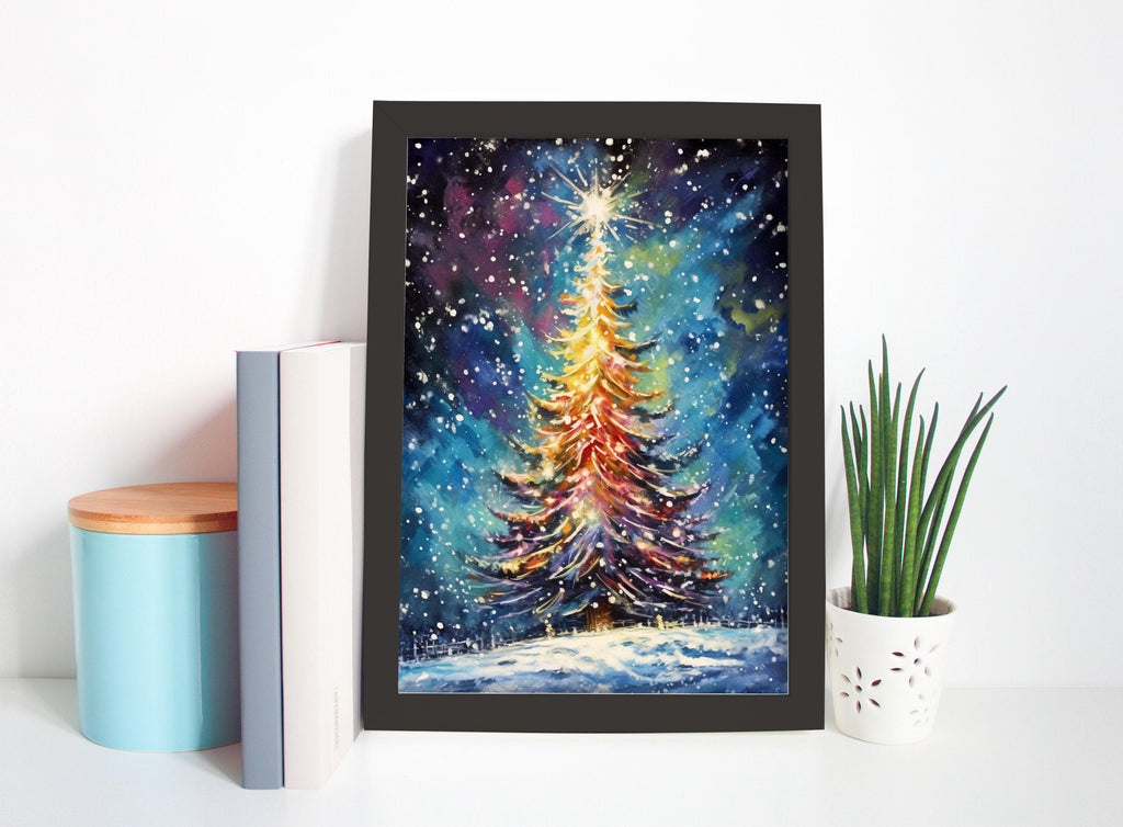 Magical Christmas Tree Watercolor - Holiday Wall Art, Giclee Print on Canvas, Artist Paper, Watercolor Paper, Available in Extra Large Sizes