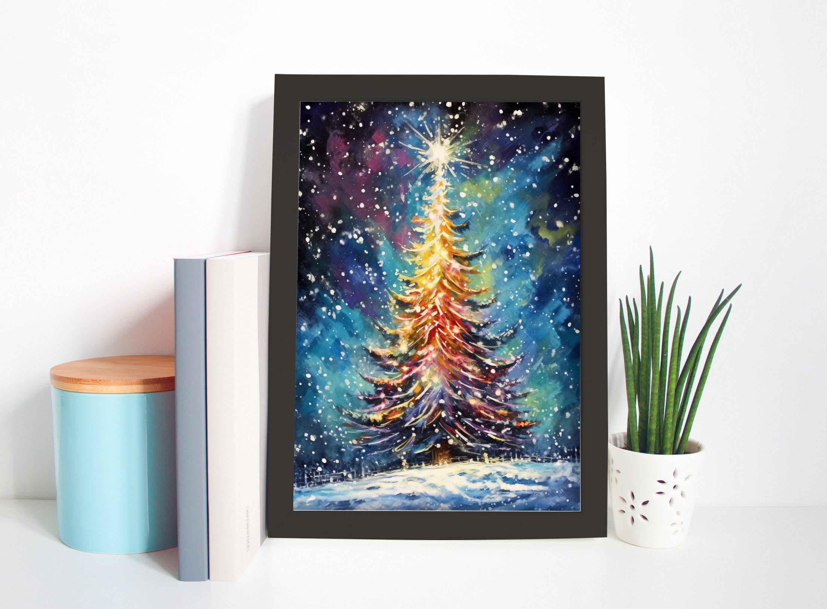 Magical Christmas Tree Watercolor - Holiday Wall Art, Giclee Print on Canvas, Artist Paper, Watercolor Paper, Available in Extra Large Sizes