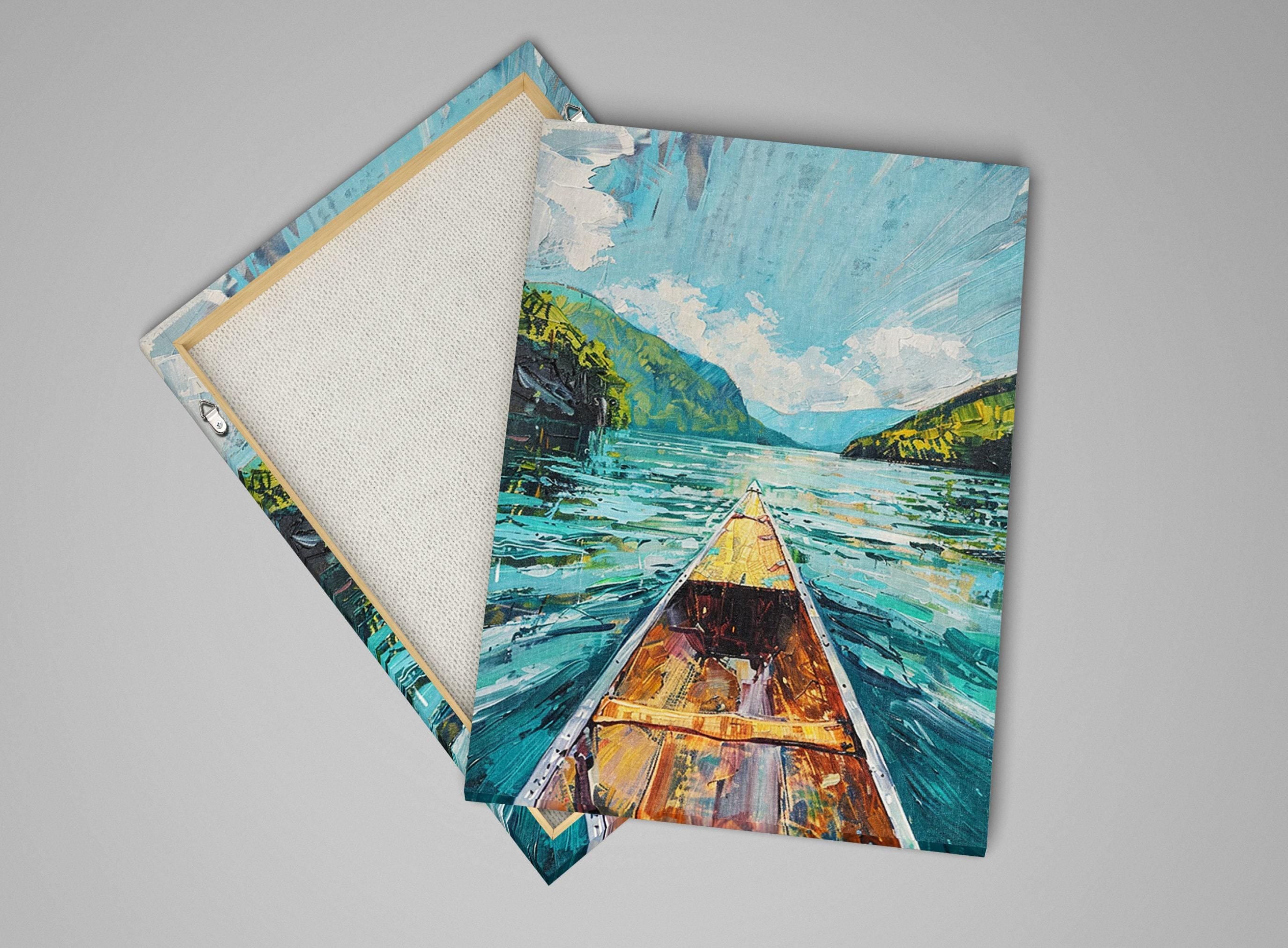 Canoe Wall Art – Rustic River Canvas Print | Large Gallery Wrapped Nature Artwork