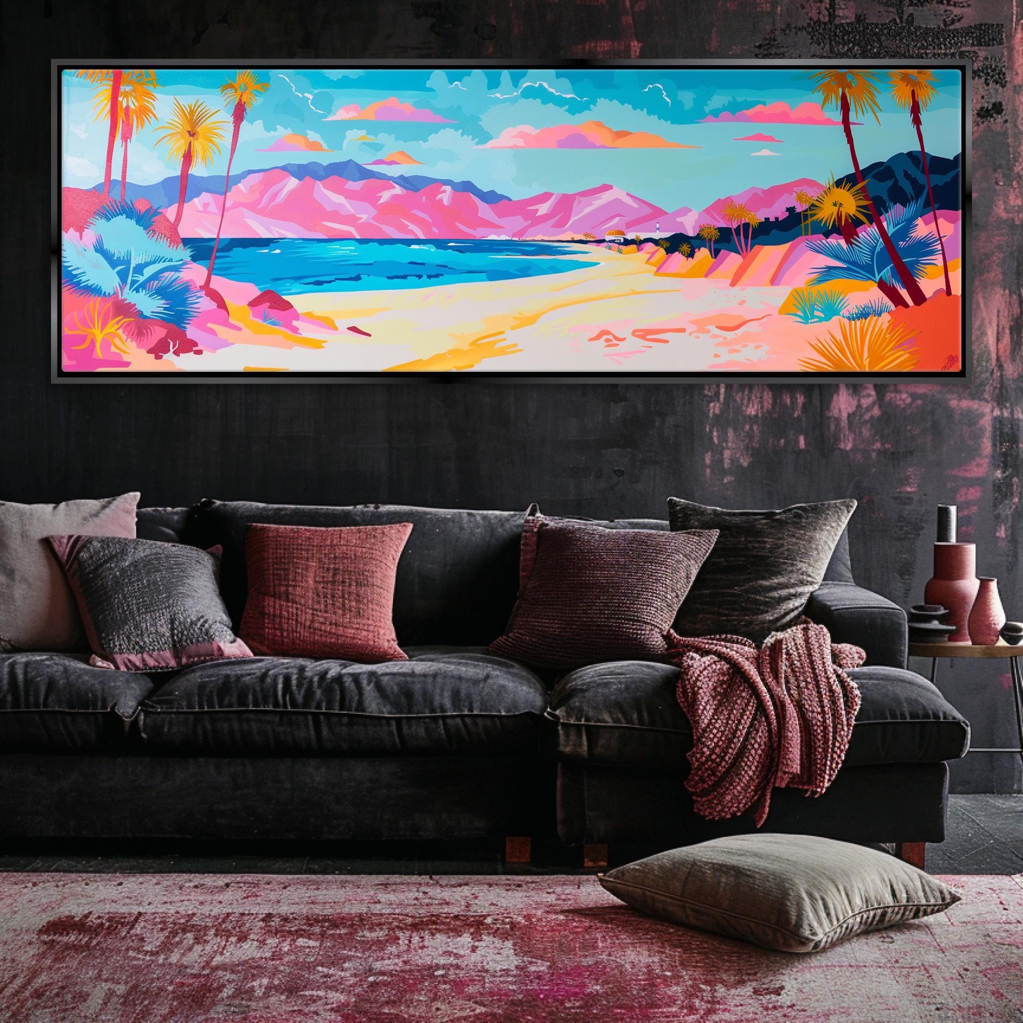 Panoramic Beach Wall Art - Oversized Canvas Art, Pink Blue Pastel Coastal Decor