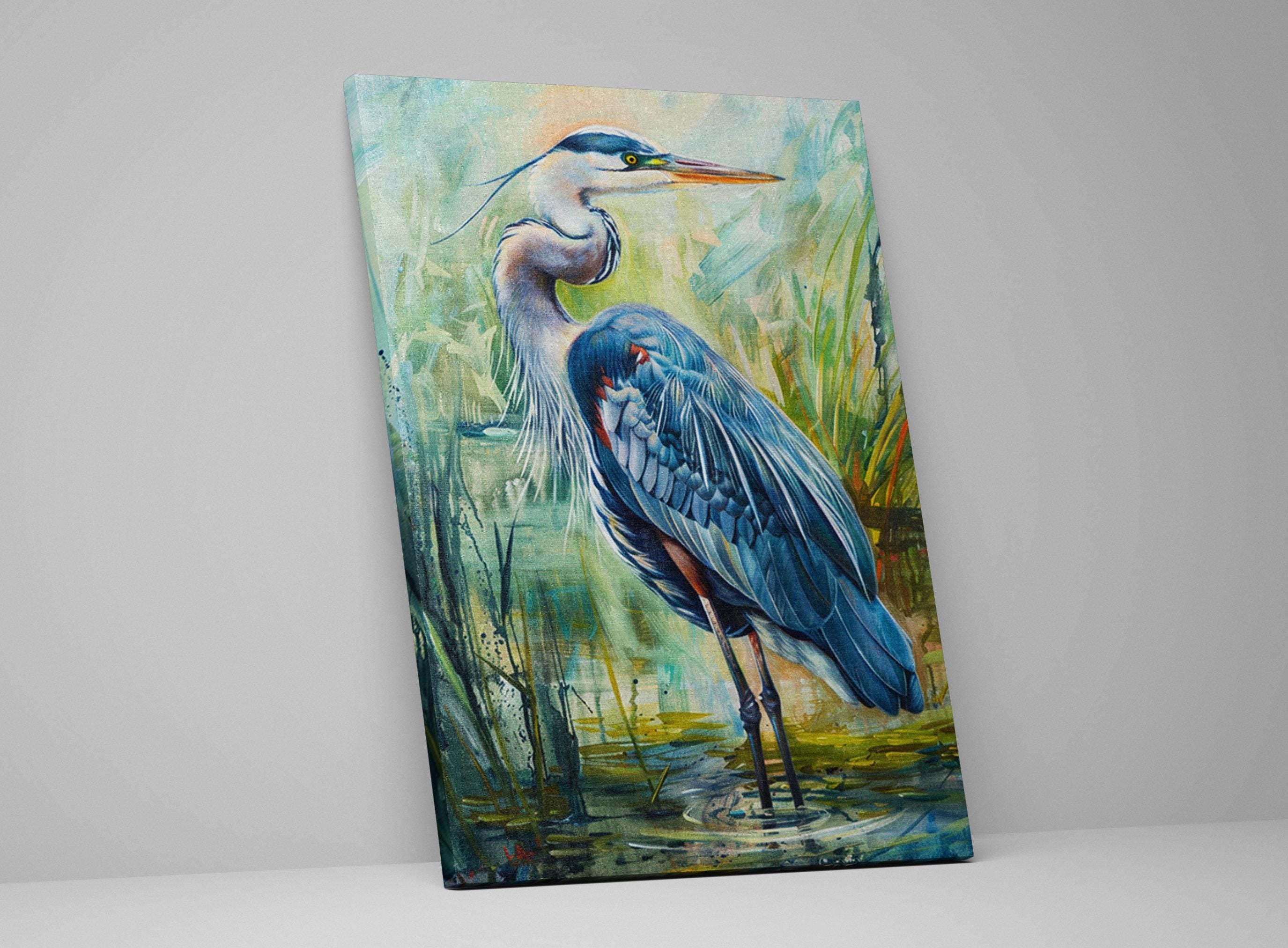 Blue Heron Wall Art – Large Canvas Art | Gallery Wrapped Canvas with Scratch Resistant Coating