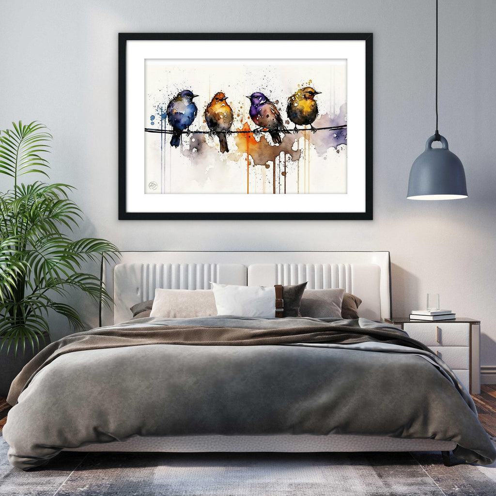 Birdwatcher's Delight: Bird Flock Watercolor, Giclee Print on Canvas, Artist Paper, Watercolor Paper, Available in Extra Large Sizes
