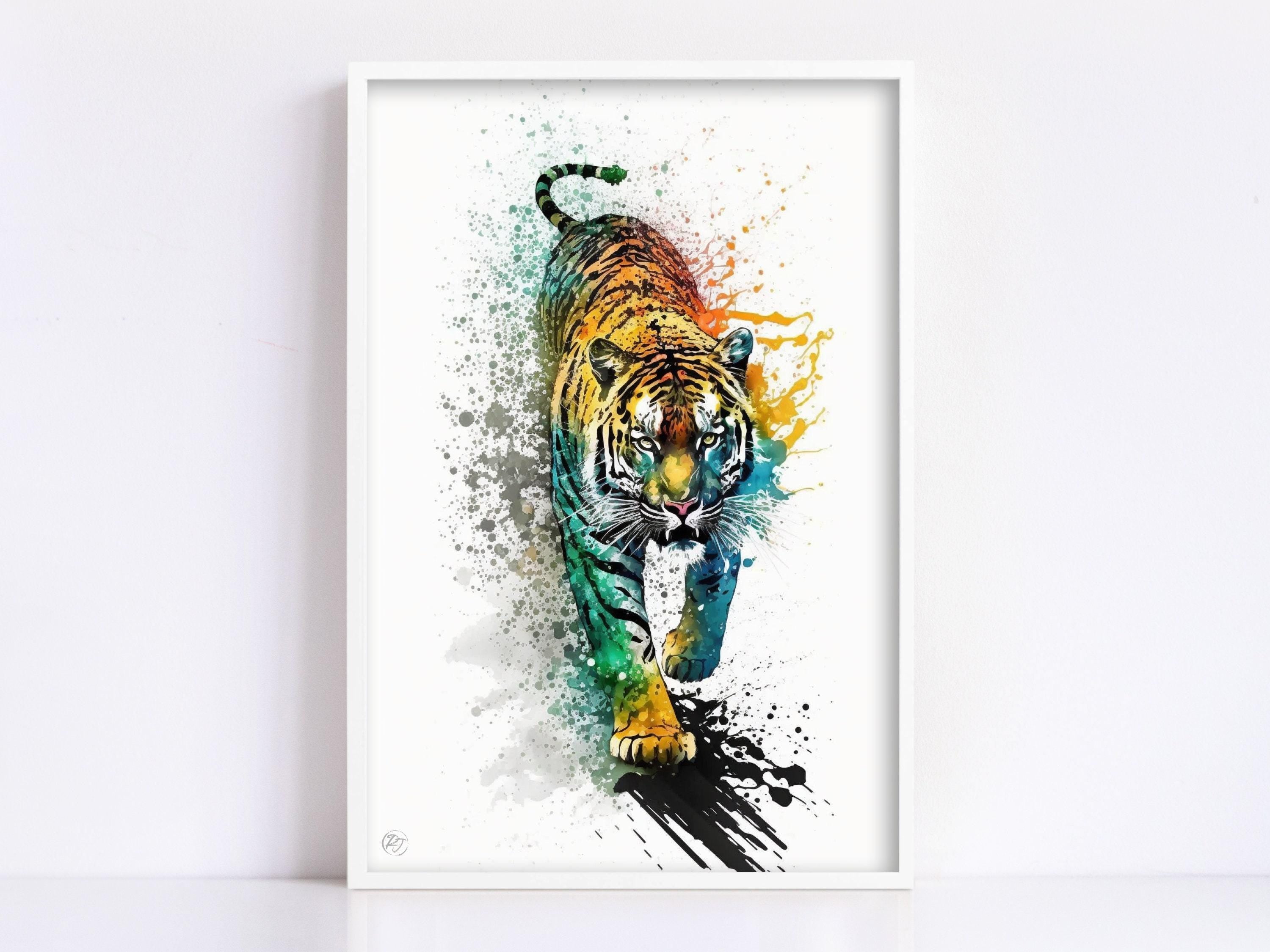 Wildlife Majesty: Tiger Watercolor Painting, Giclee Print on Canvas, Artist Paper, Watercolor Paper, Available in Extra Large Sizes