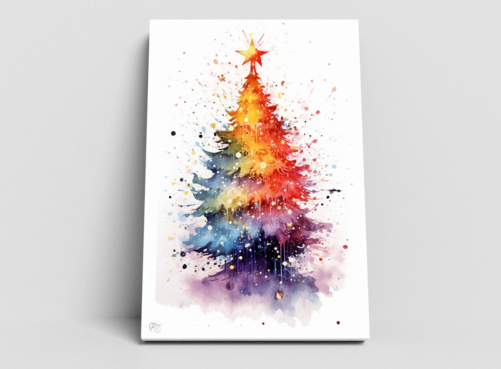 Festive Christmas Tree Watercolor - Christmas Art, Giclee Print on Canvas, Artist Paper, Watercolor Paper, Available in Extra Large Sizes