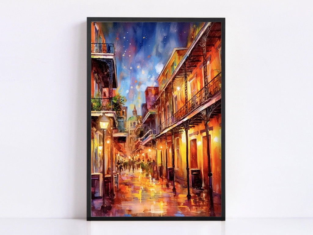 Bourbon Street Lights Watercolor – NOLA Wall Art, Giclee Print on Canvas, Artist Paper, Watercolor Paper, Available in Extra Large Sizes