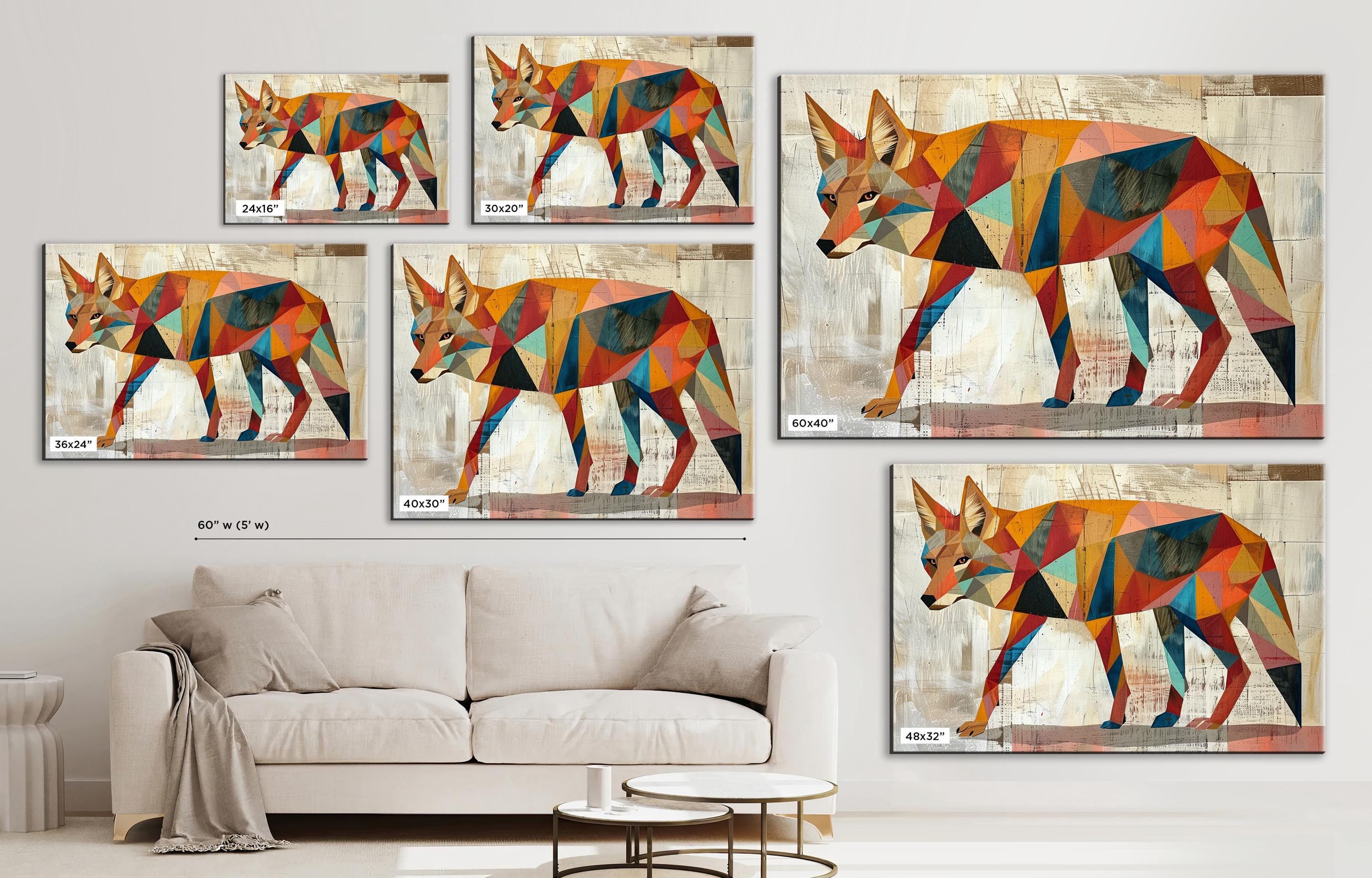 Retro Coyote Art - Large Canvas Print | Mid Century Modern Desert Decor, Gallery Wrapped