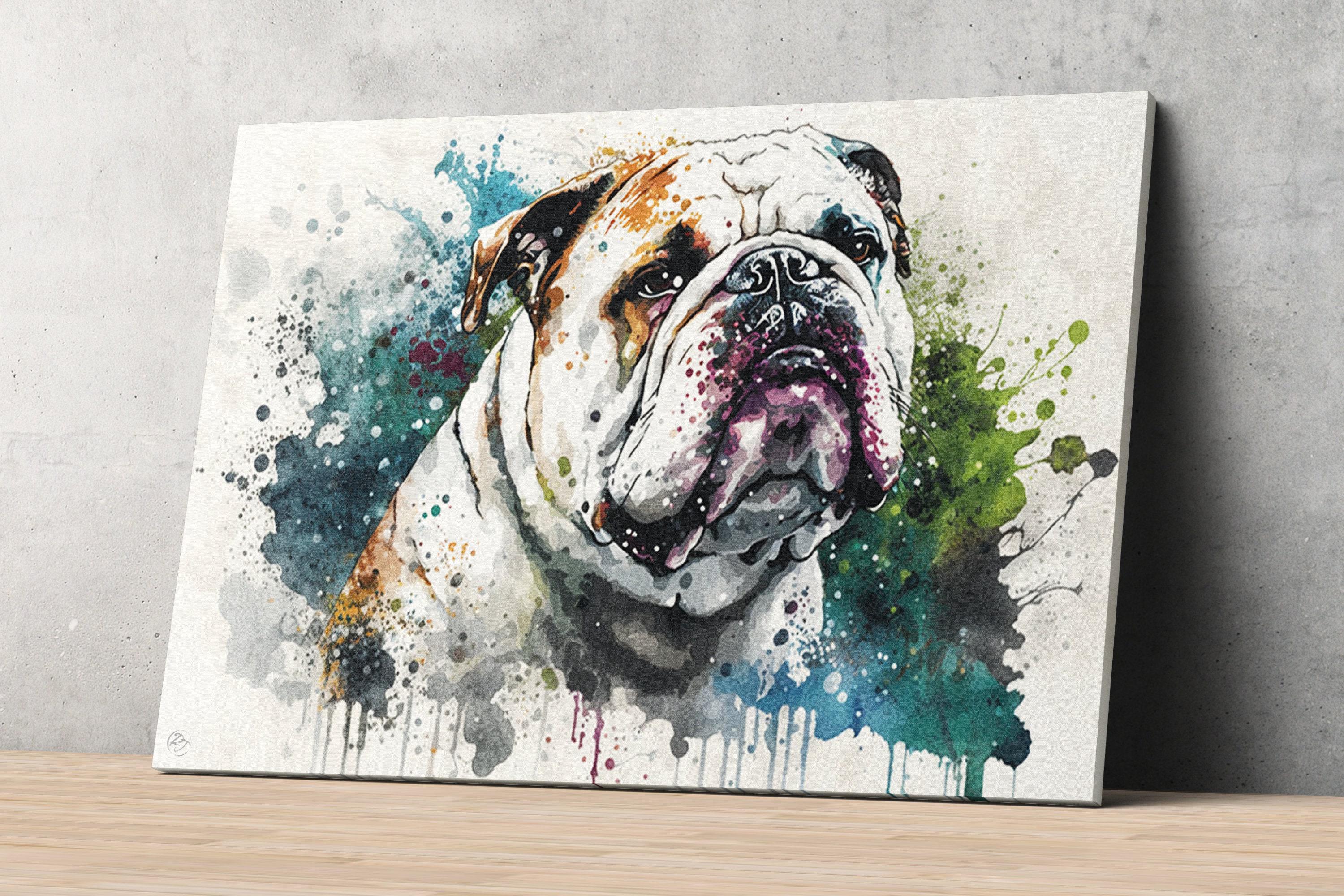 Adorable Bulldog Expression: Watercolor Wall Art, Giclee Print on Canvas, Artist Paper, Watercolor Paper, Available in Extra Large Sizes