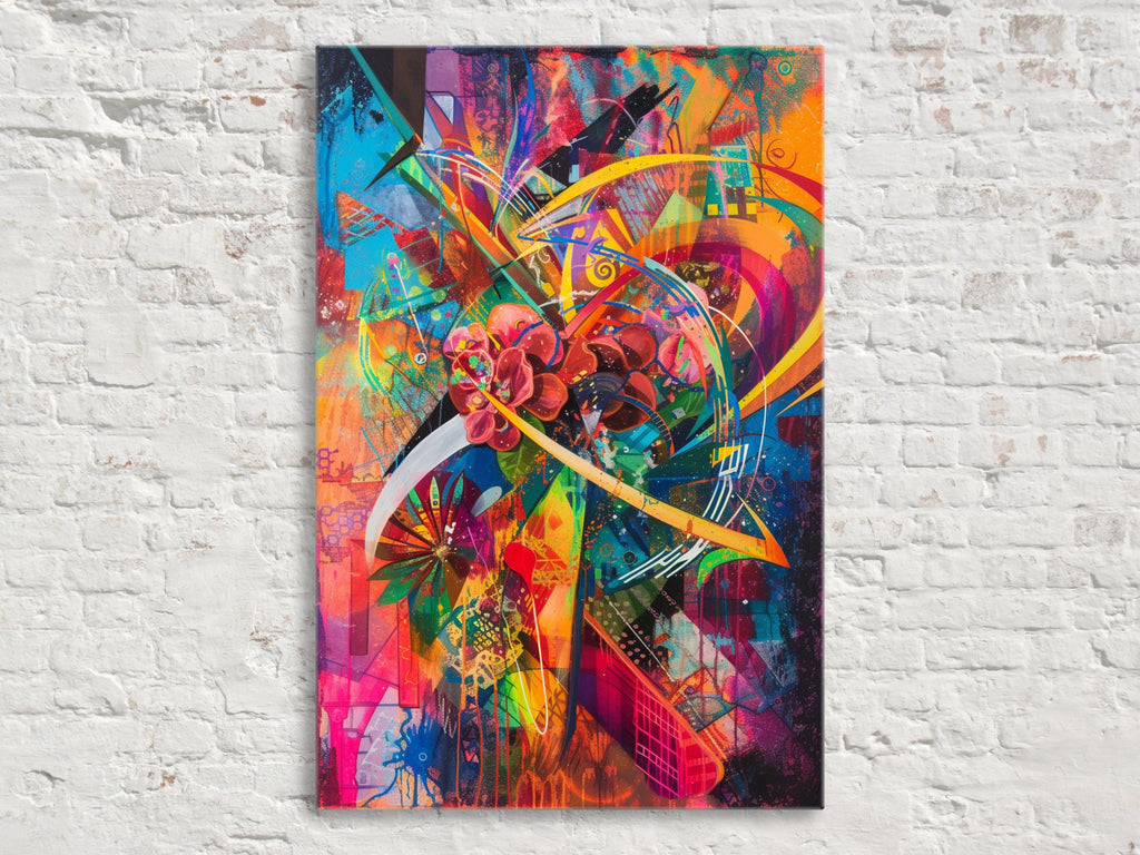 Retro Futurism Wall Art – Cosmic Retro Decor on Extra Large Gallery Wrapped Canvas