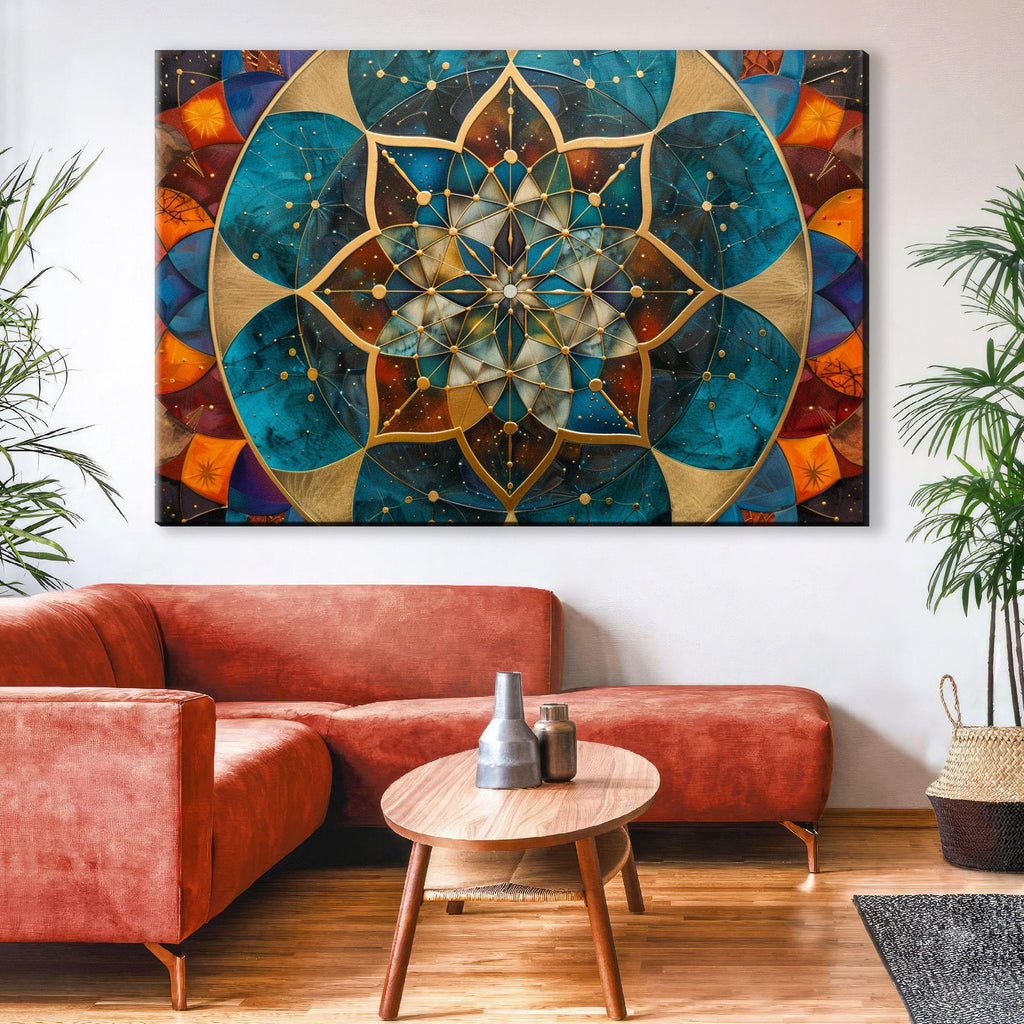 Sacred Geometry Wall Art – Extra Large Canvas with Gold Accented Print, Ready to Hang