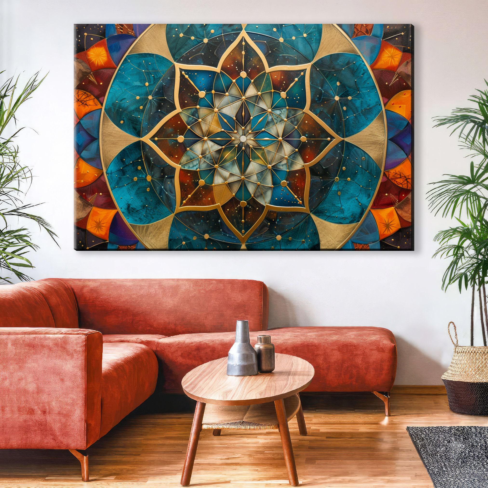 Sacred Geometry Wall Art – Extra Large Canvas with Gold Accented Print, Ready to Hang