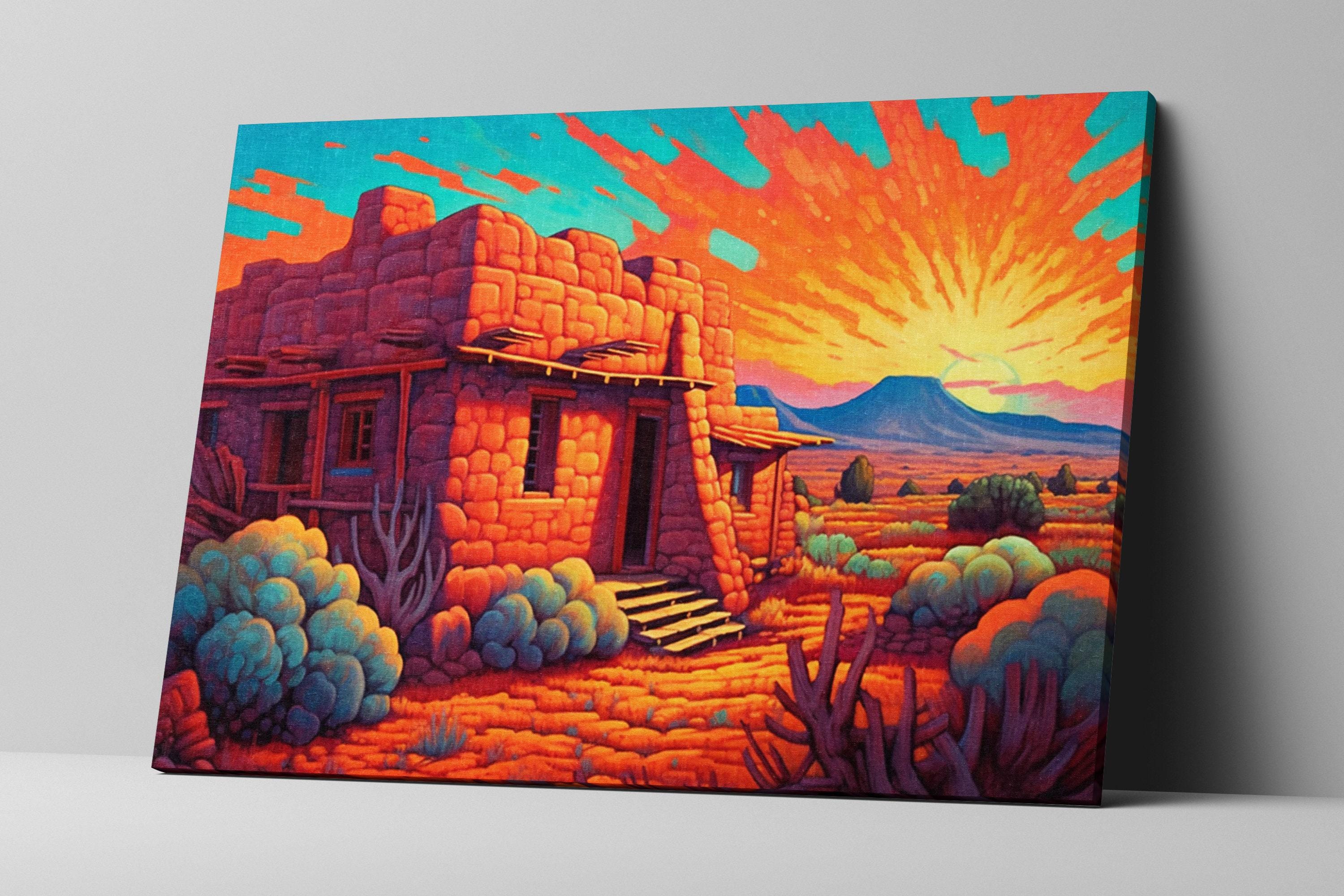 Spanish Adobe Canvas - Gallery Wrapped Large Southwest Landscape Wall Art, Ready to Hang
