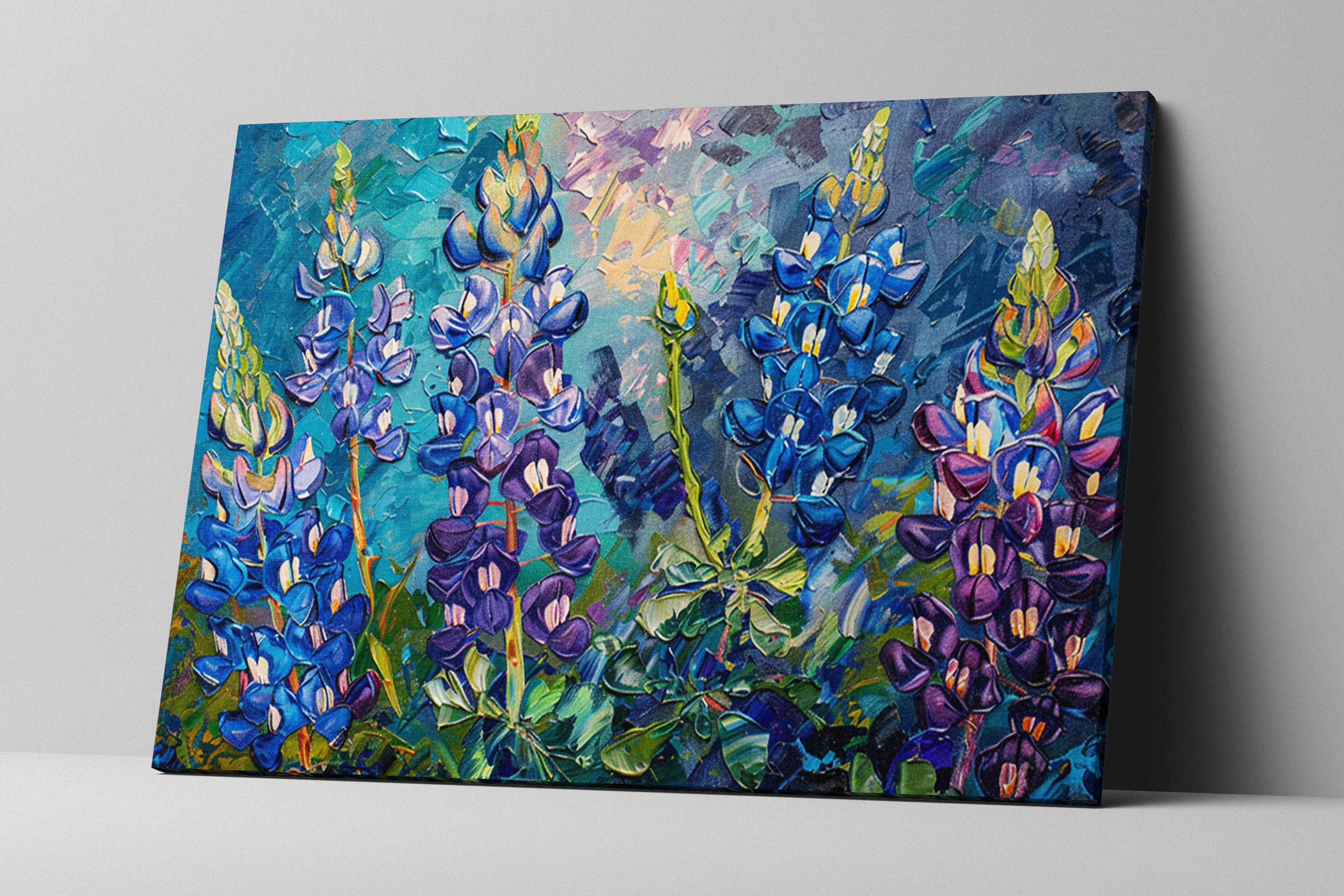 Texas Bluebonnet Painting - Large Canvas Wall Art | Blue Purple Flowers, Gallery Wrapped Print