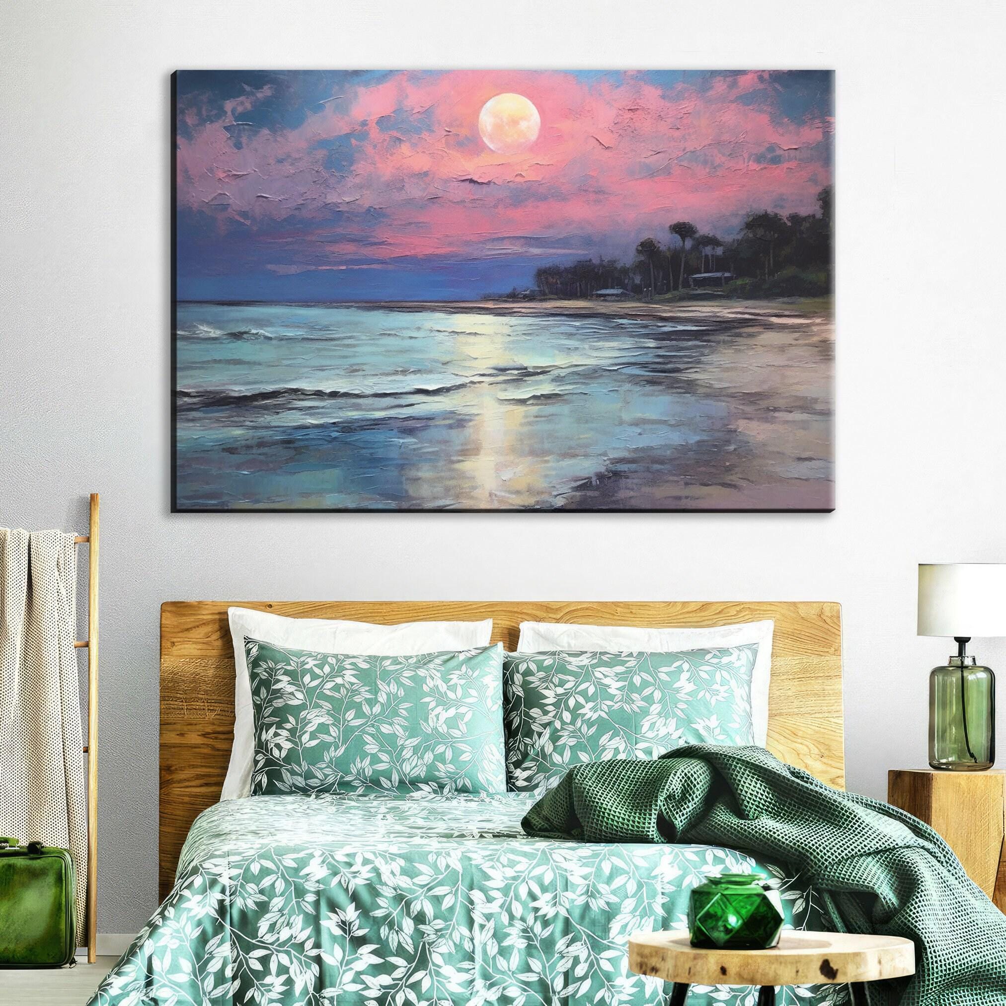 Moonlight Beach Painting – Large Canvas Print | Coastal Wall Art, Gallery Wrapped Canvas