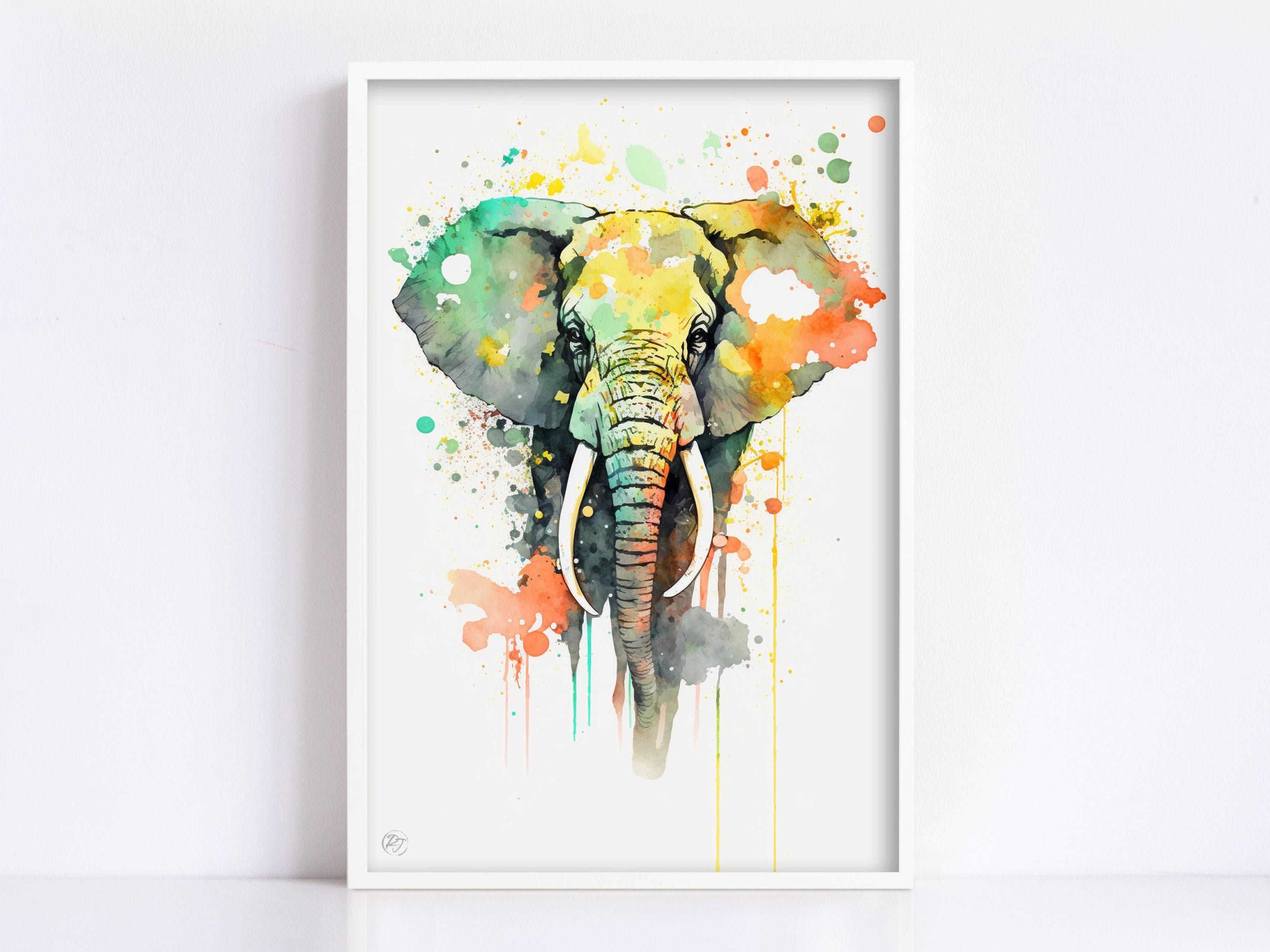 Wildlife Enthusiast's Delight: Elephant Watercolor, Giclee Print on Canvas, Artist Paper, Watercolor Paper, Available in Extra Large Sizes