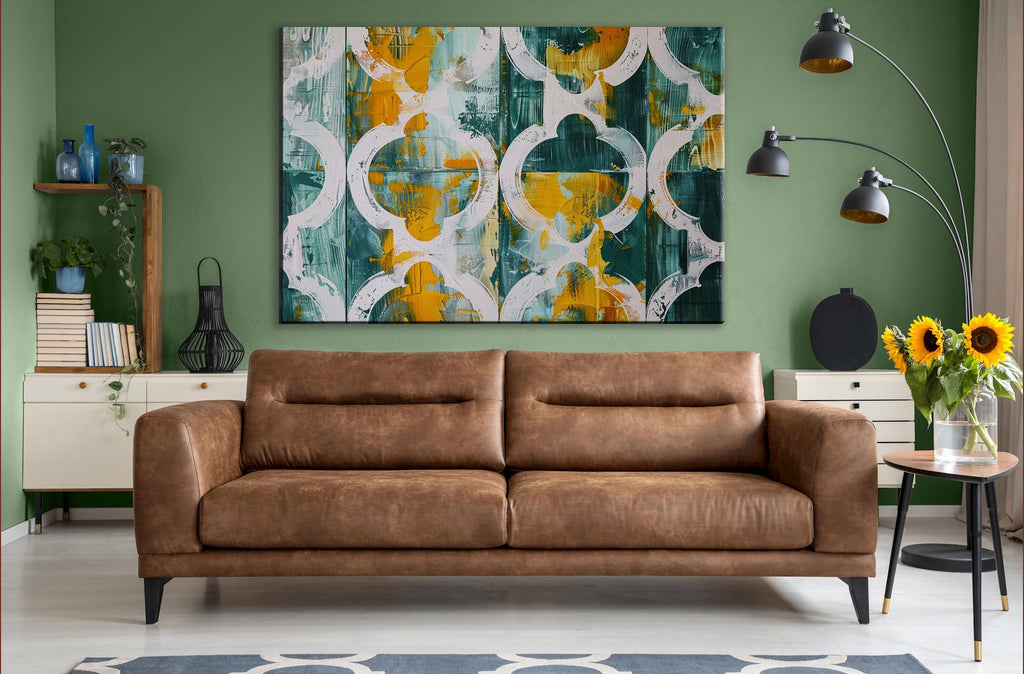Farmhouse Wall Art - Modern Rustic Canvas | Yellow Green Wood Texture Print