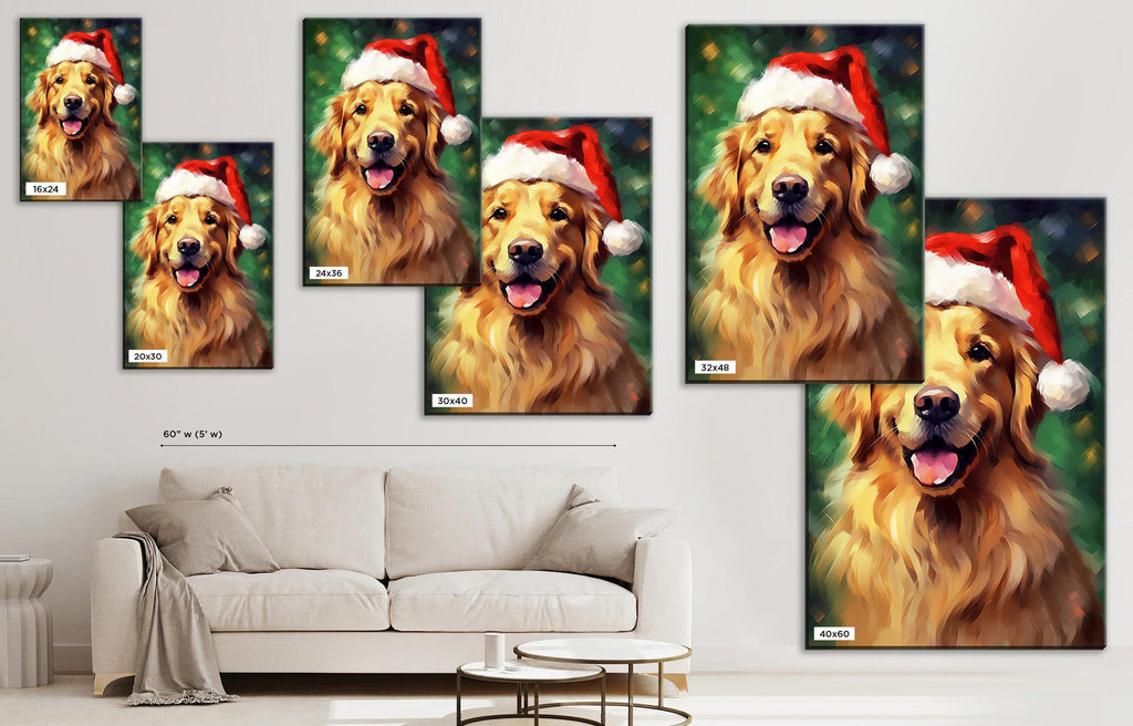 Golden Retriever Christmas Art – Extra Large Gallery Wrapped Canvas Holiday Wall Art