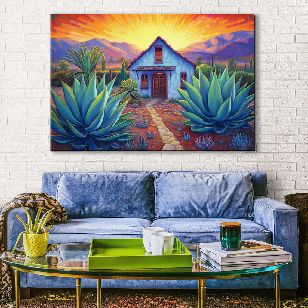 Blue Agave Canvas | Large Southwest Wall Art - Gallery Wrapped Desert Plant Print