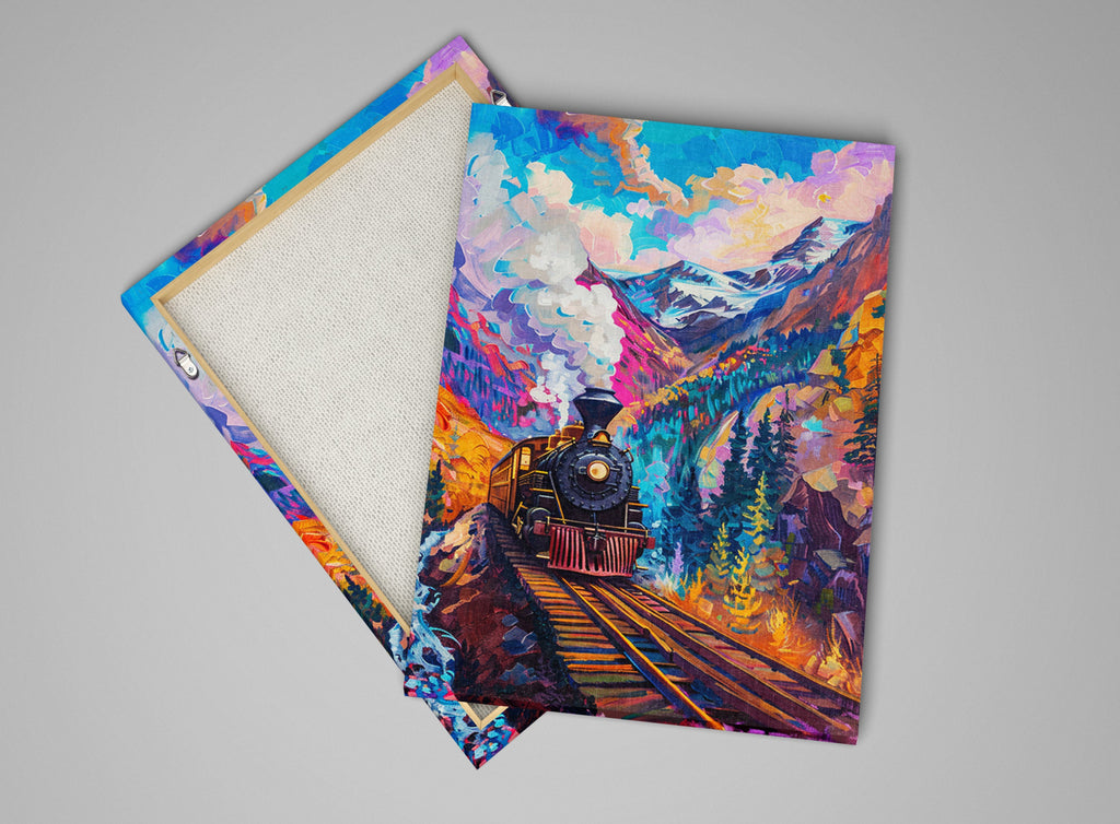 Train Canvas Art - Industrial Colorful Pop Art Canvas | Gallery Wrapped, Ready to Hang