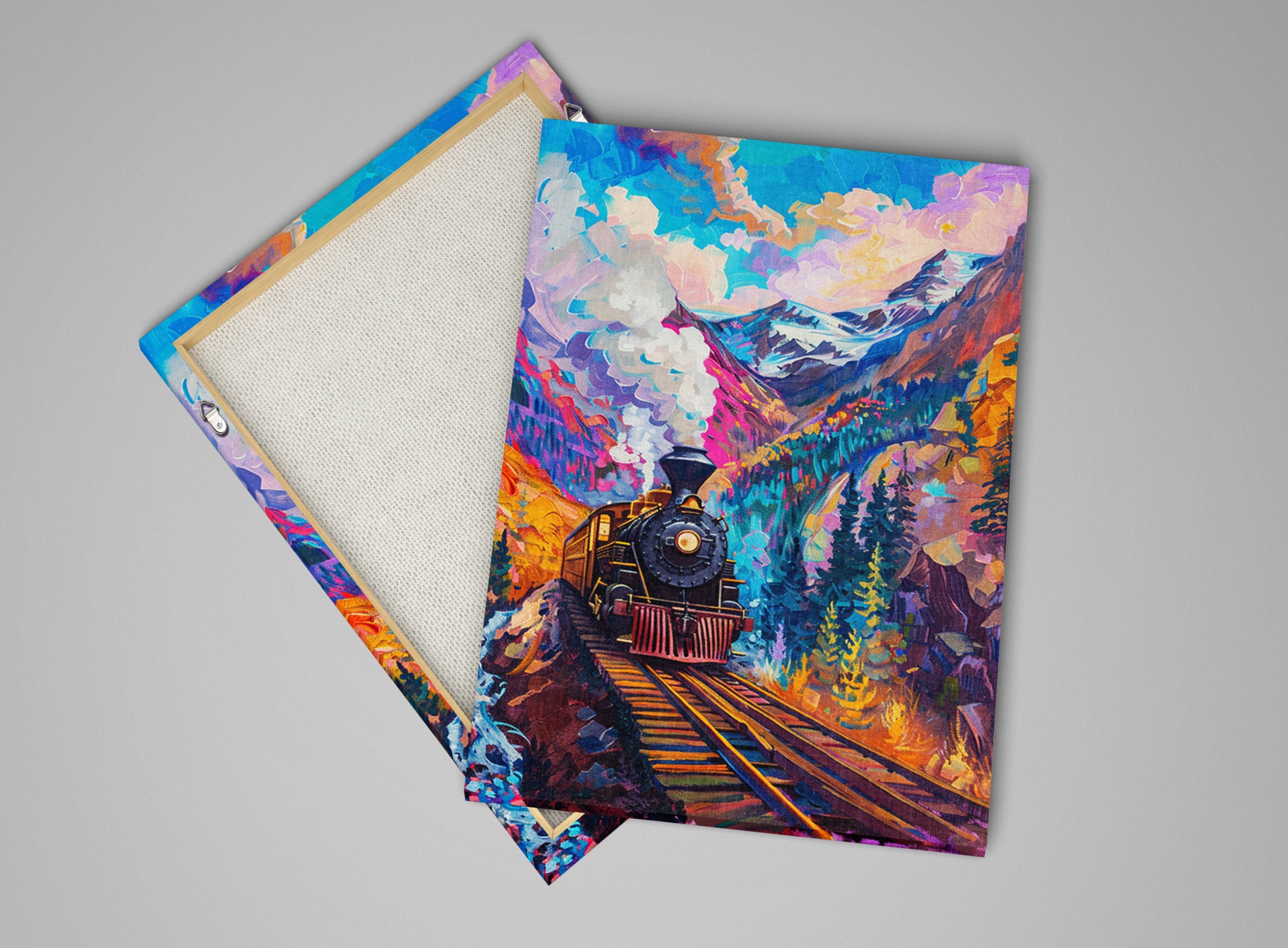 Train Canvas Art - Industrial Colorful Pop Art Canvas | Gallery Wrapped, Ready to Hang