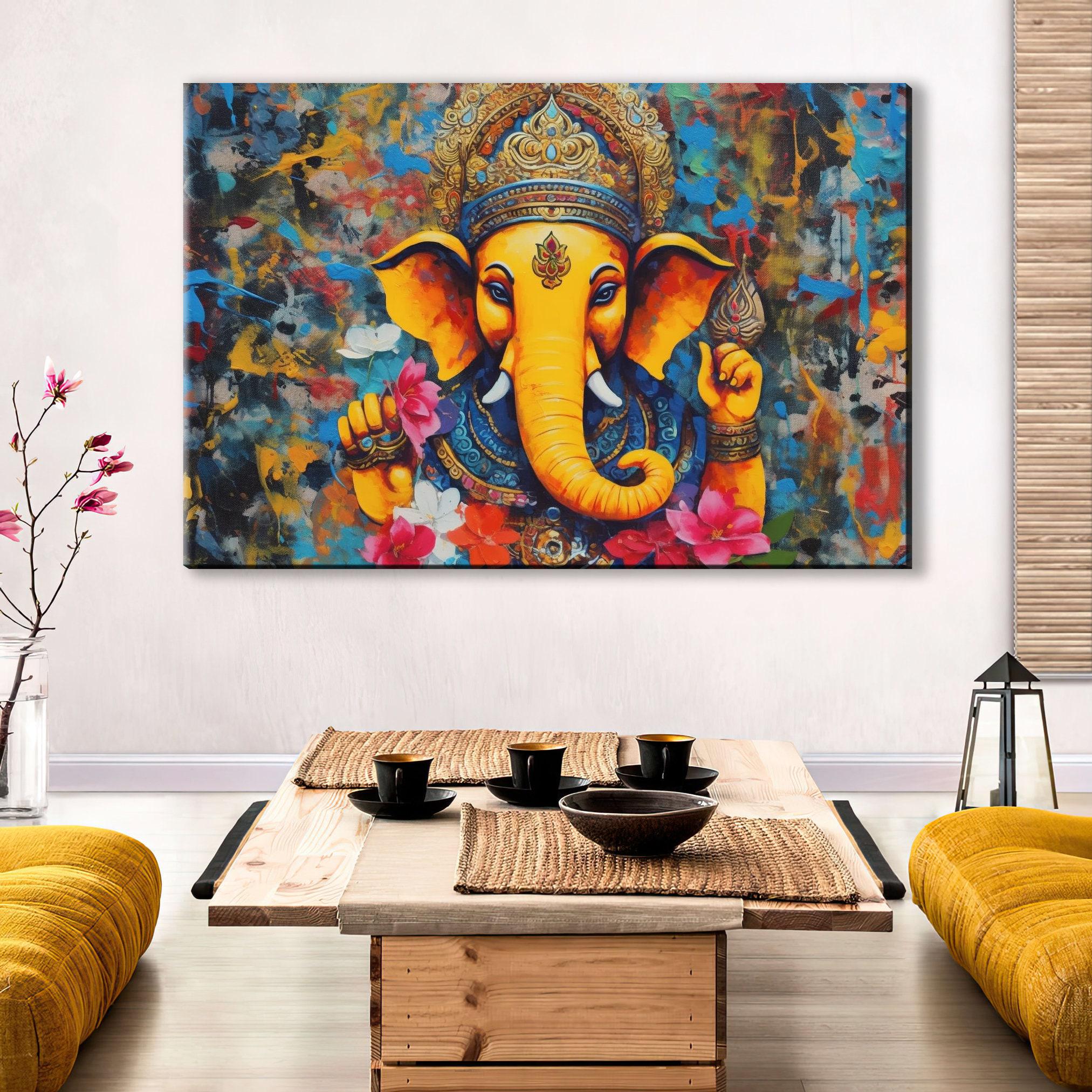 Ganesha Canvas Print - Hindu God Wall Art | Large Canvas Art, Spiritual Painting