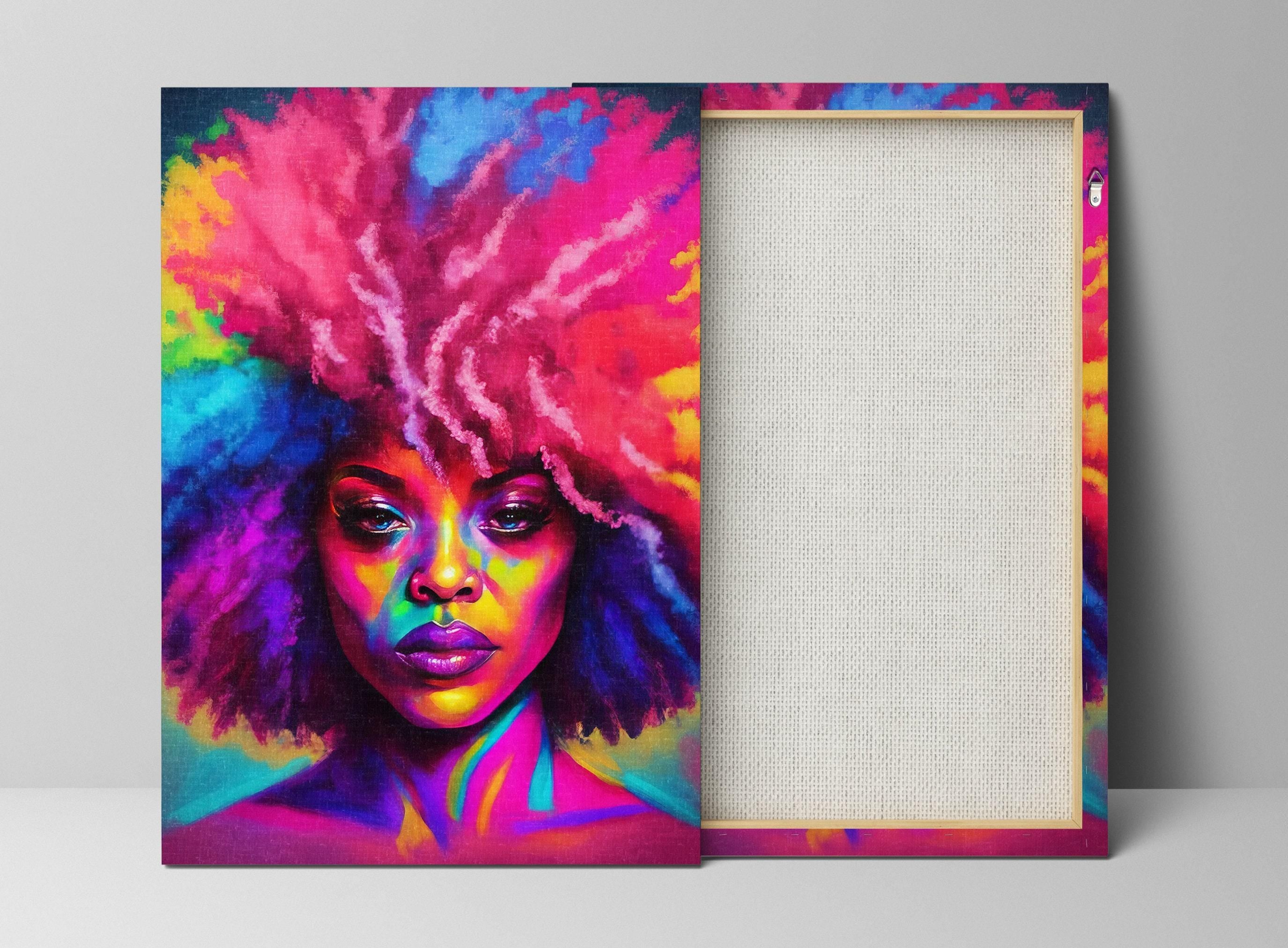 Black Female Art Print - Vibrant African Queen Painting on Gallery Wrapped Canvas