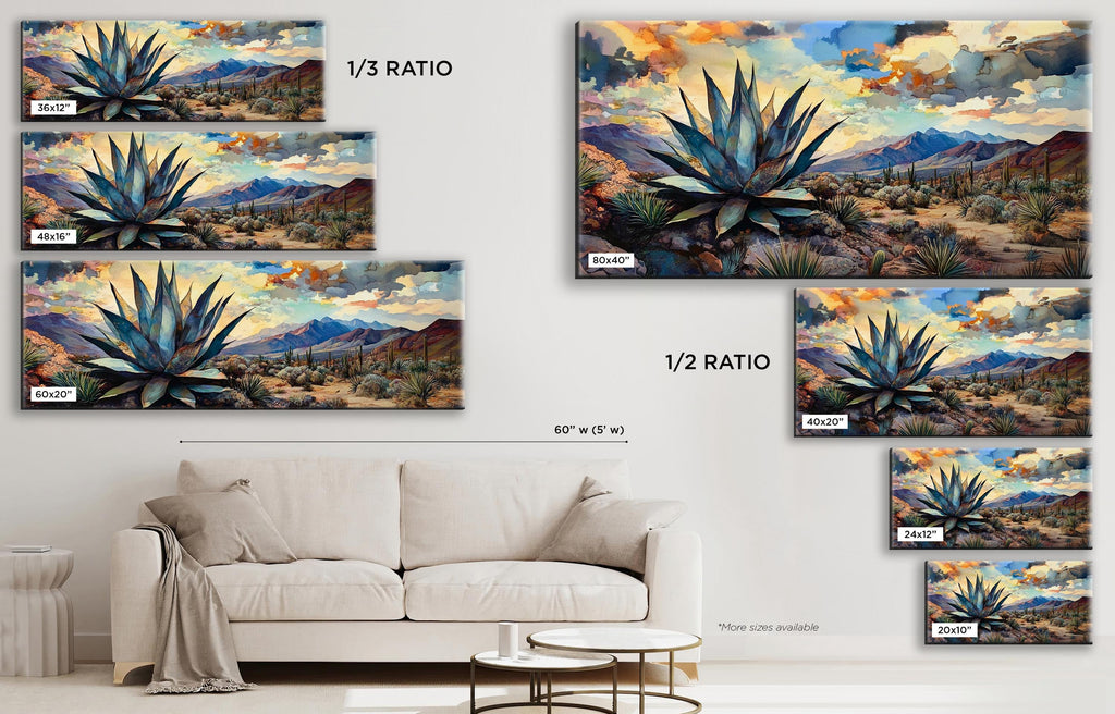 a living room with a couch and paintings on the wall