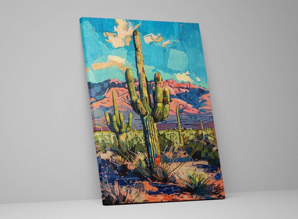Saguaro Cactus Wall Painting – Large Gallery Wrapped Canvas with Acid-Free Inks