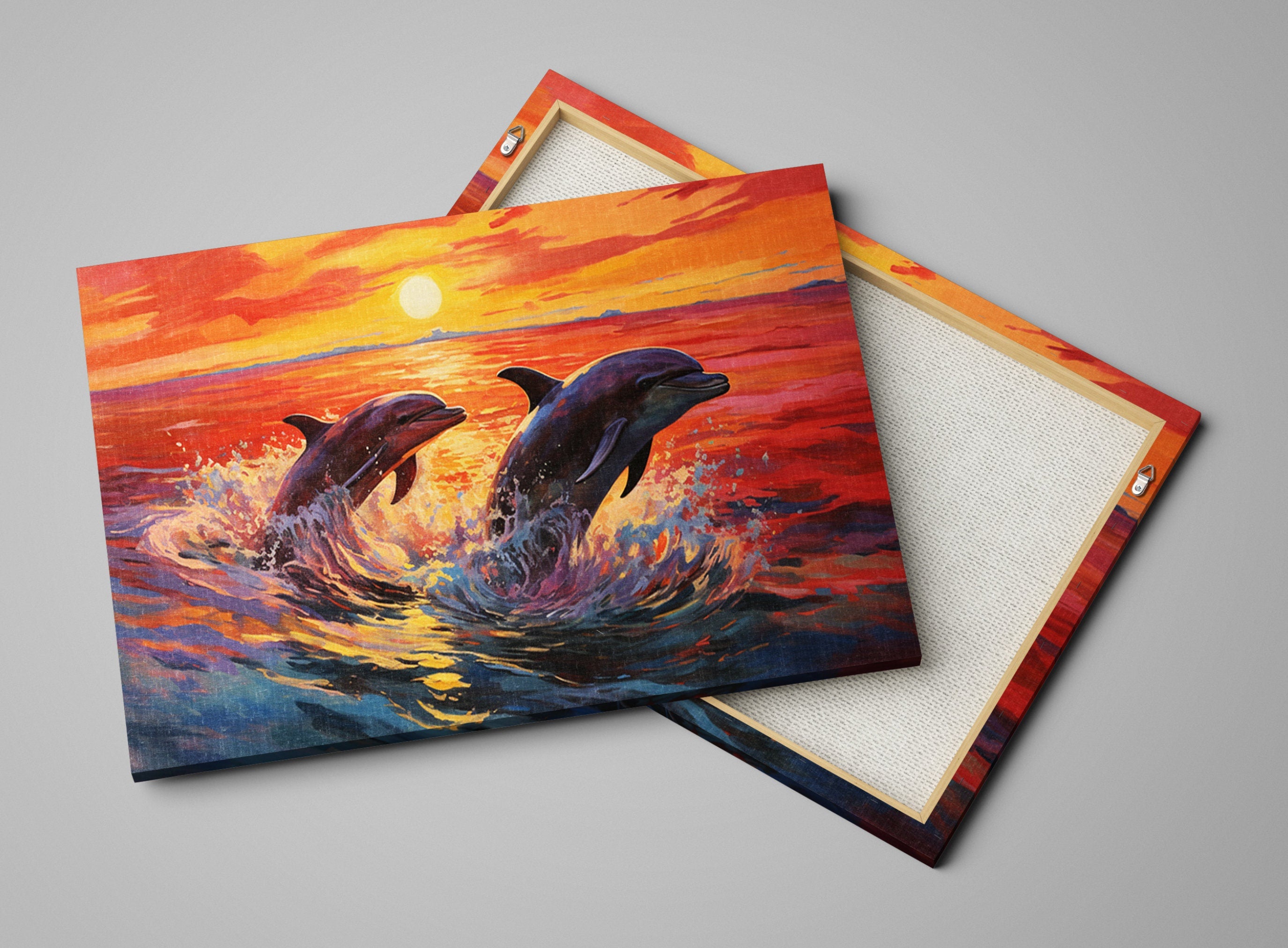 Dolphin Canvas Art – Large Ocean Wall Art | Pair of Dolphins, UV Coated Gallery Print