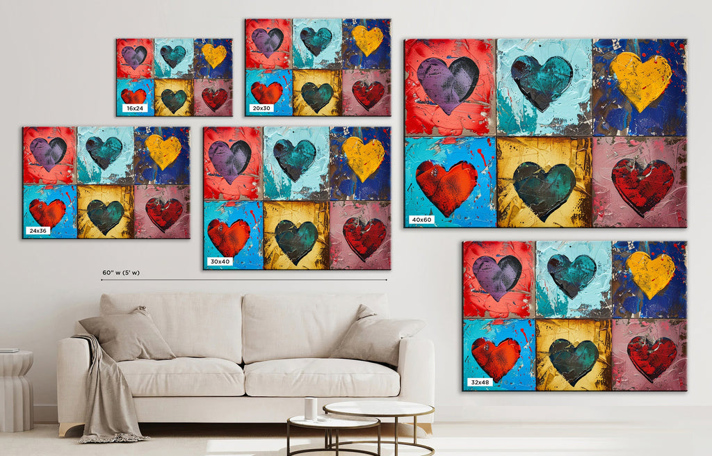 Colorful Hearts Canvas – Extra Large Wall Art | Gallery Wrapped Canvas, Ready to Hang