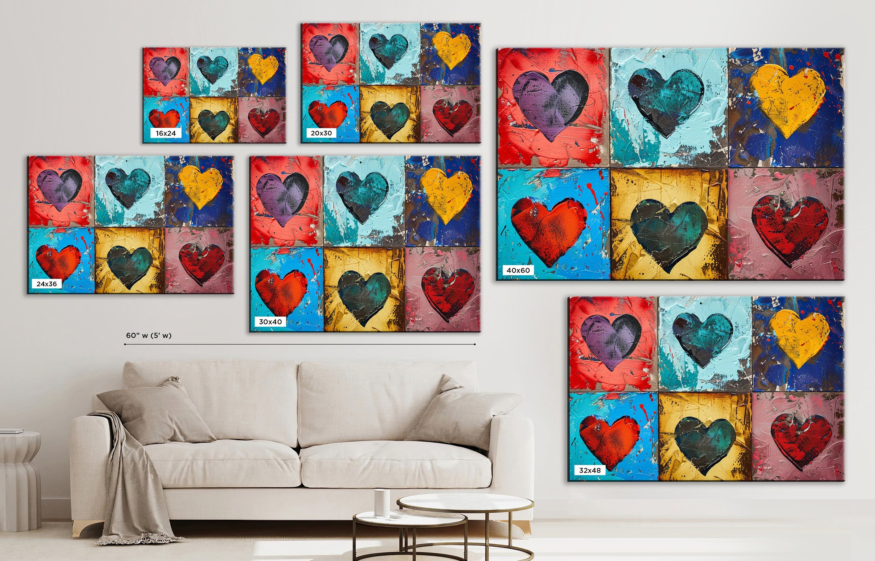 Colorful Hearts Canvas – Extra Large Wall Art | Gallery Wrapped Canvas, Ready to Hang