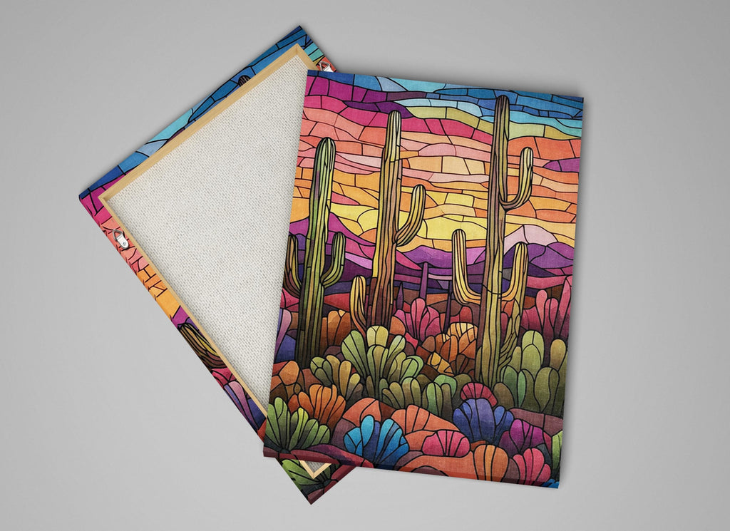 Stained Glass Cactus Art – Extra Large Canvas | Vibrant Southwest Wall Art