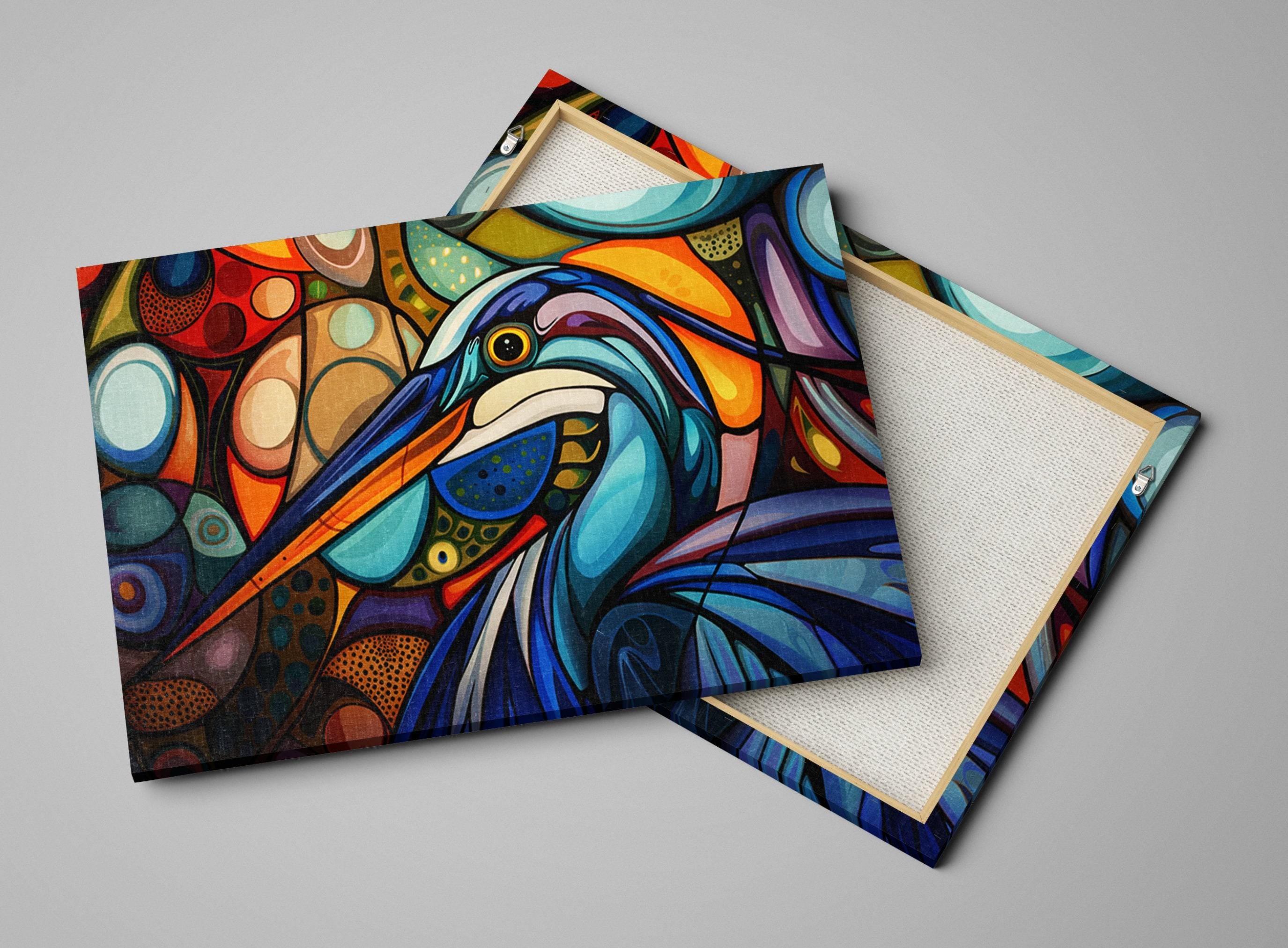 Blue Heron Wall Art – Abstract Blue Heron Print on Large Gallery Wrapped Canvas