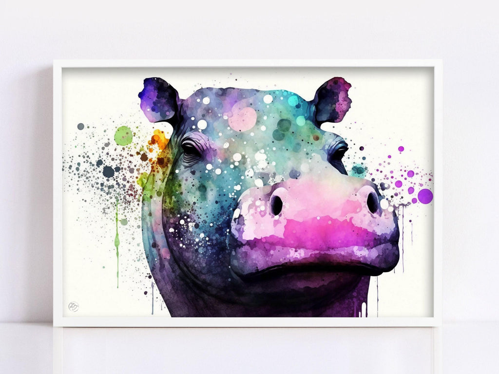 Nature's Guardians: Watercolor Hippo Wall Art Print, Giclee Print on Canvas, Artist Paper, Watercolor Paper, Available in Extra Large Sizes