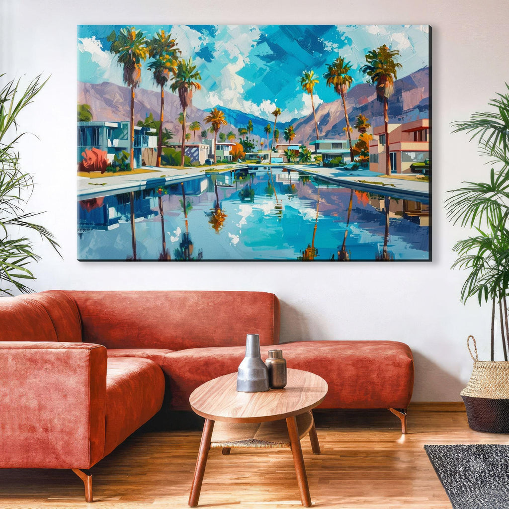 Palm Springs Pool Scene - Large Canvas Art | Gallery Wrapped Canvas Ready to Hang