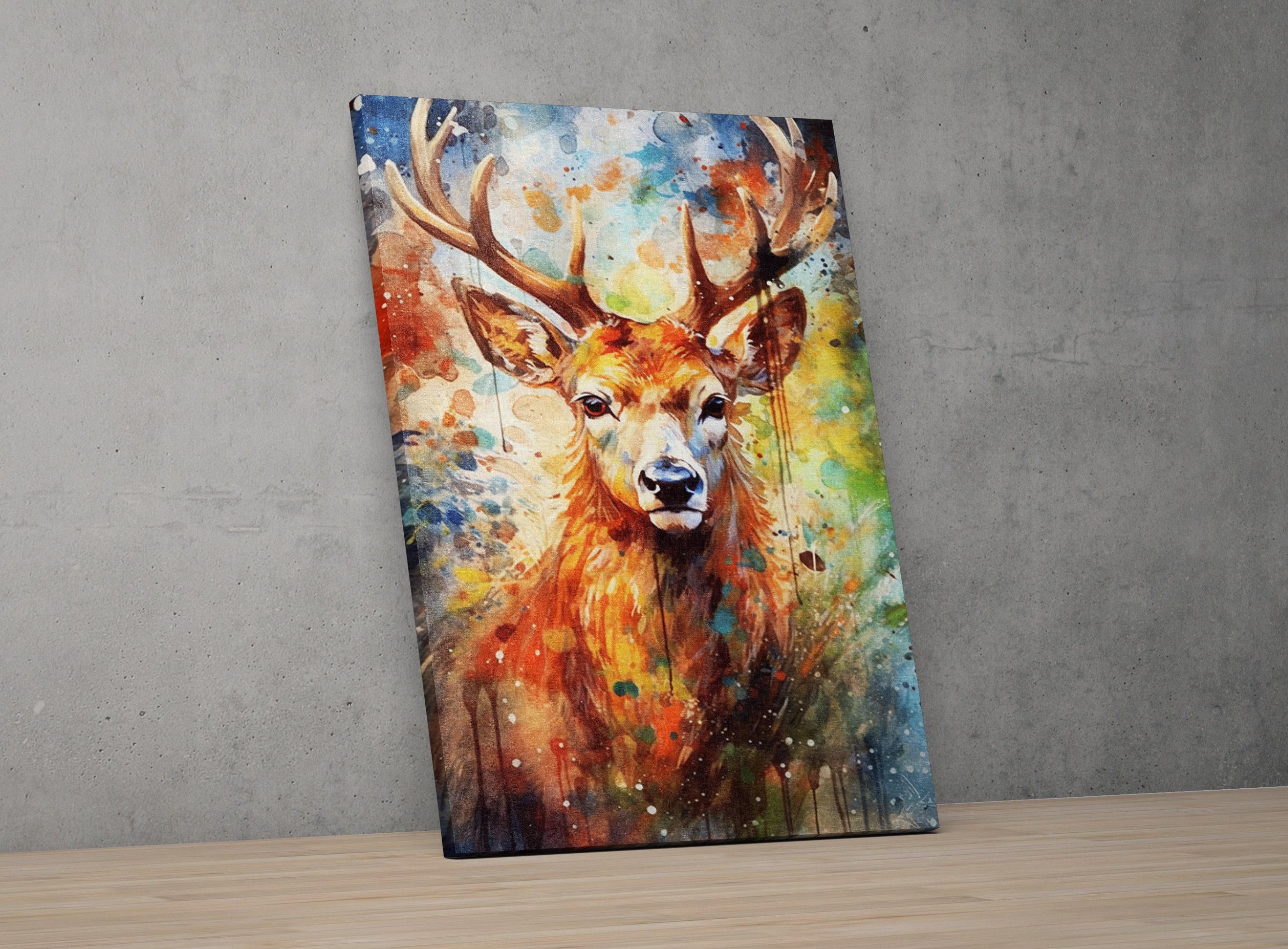 Whimsical Reindeer - Festive Christmas Watercolor, Giclee Print on Canvas, Artist Paper, Watercolor Paper, Available in Extra Large Sizes