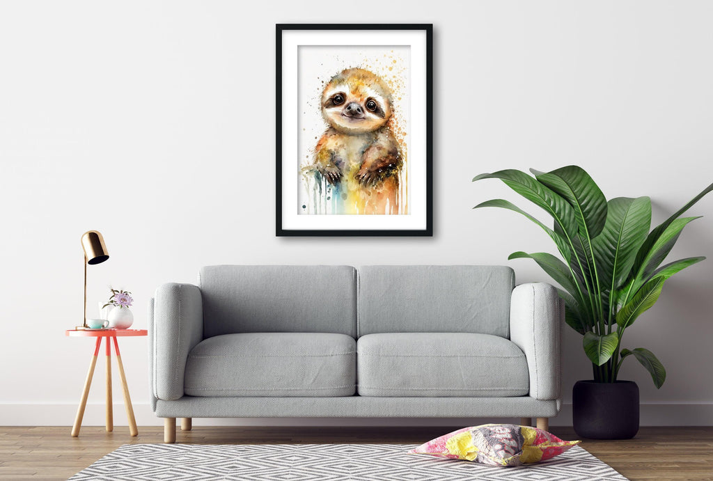 Wildlife Serenity: Sloth Watercolor Painting, Giclee Print on Canvas, Artist Paper, Watercolor Paper, Available in Extra Large Sizes