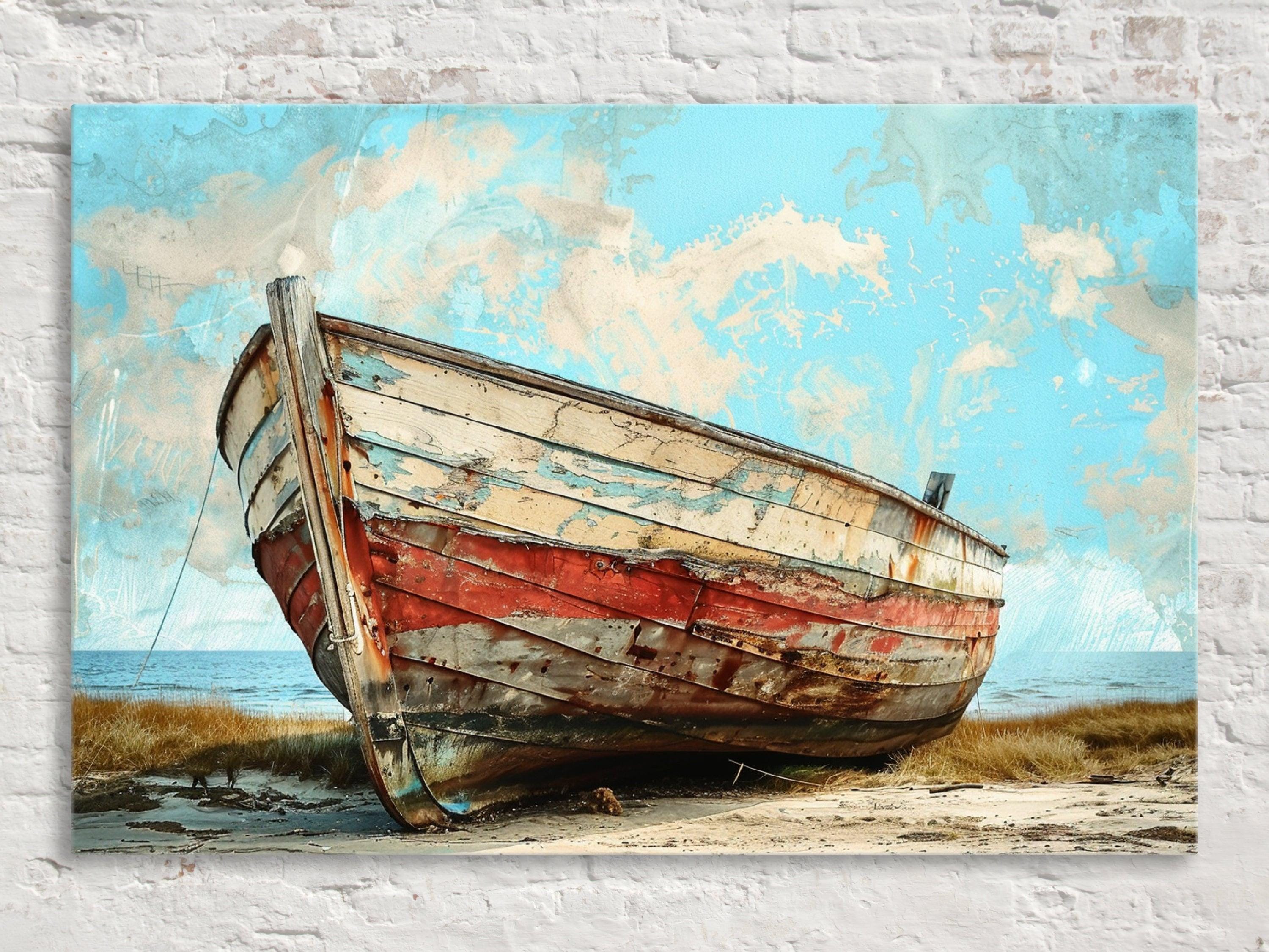 Vintage Wooden Boat Art | Extra Large Canvas with UV Coating – Nautical Home Decor