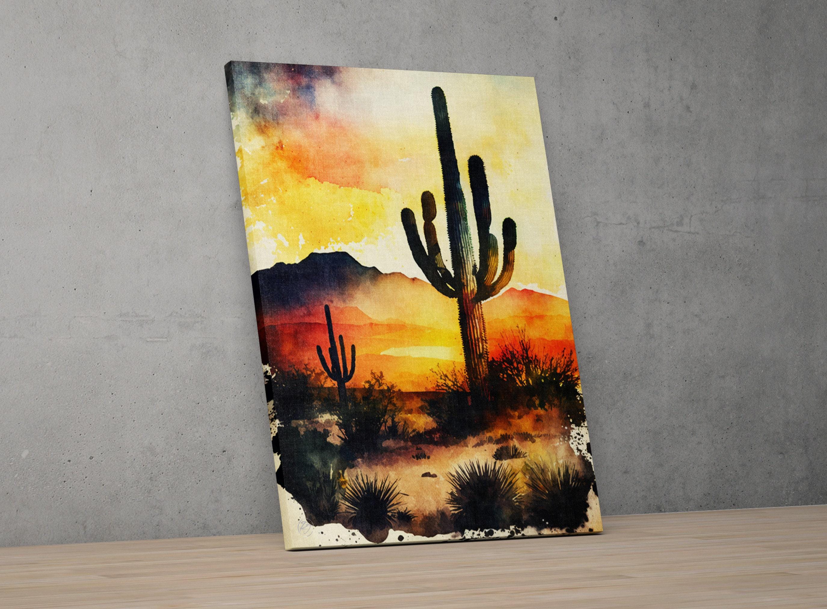 Southwestern Horizon: Watercolor Desert Print, Giclee Print on Canvas, Artist Paper, Watercolor Paper, Available in Extra Large Sizes