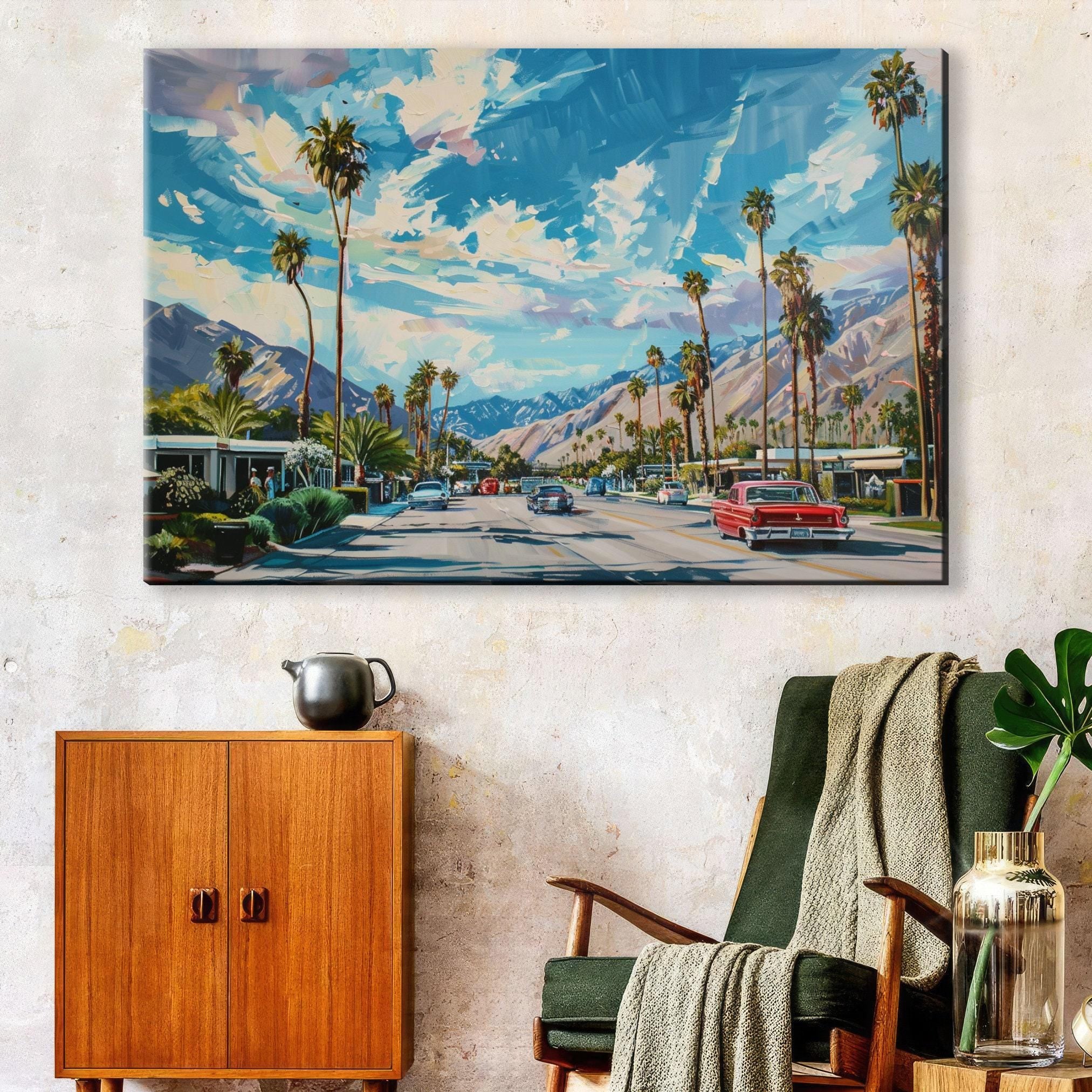 Palm Springs Canvas Art - Retro Desert Decor | Gallery Wrapped Large Wall Art Print