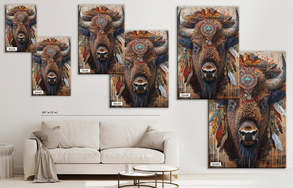 Native American Bison Art – Large Canvas Art | Gallery Wrapped Canvas, Ready to Hang