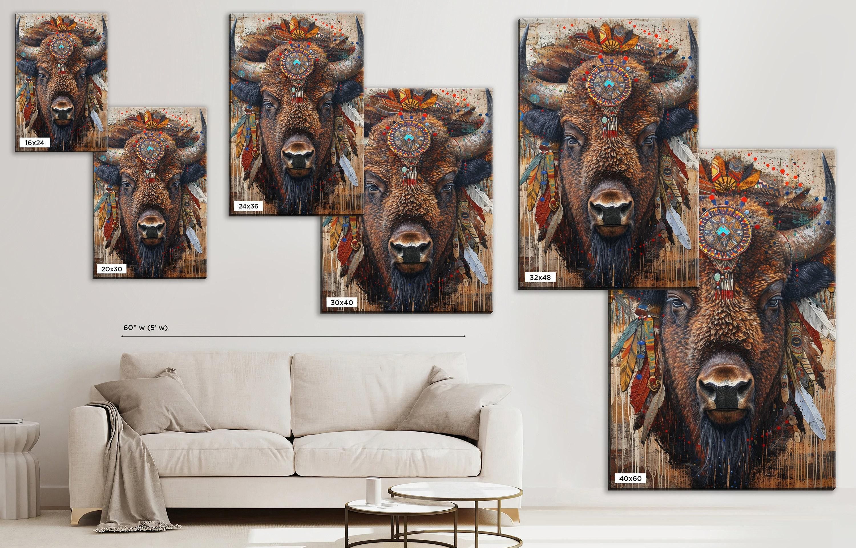 Native American Bison Art – Large Canvas Art | Gallery Wrapped Canvas, Ready to Hang