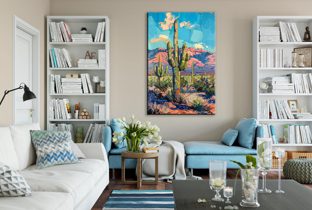 Saguaro Cactus Wall Painting – Large Gallery Wrapped Canvas with Acid-Free Inks