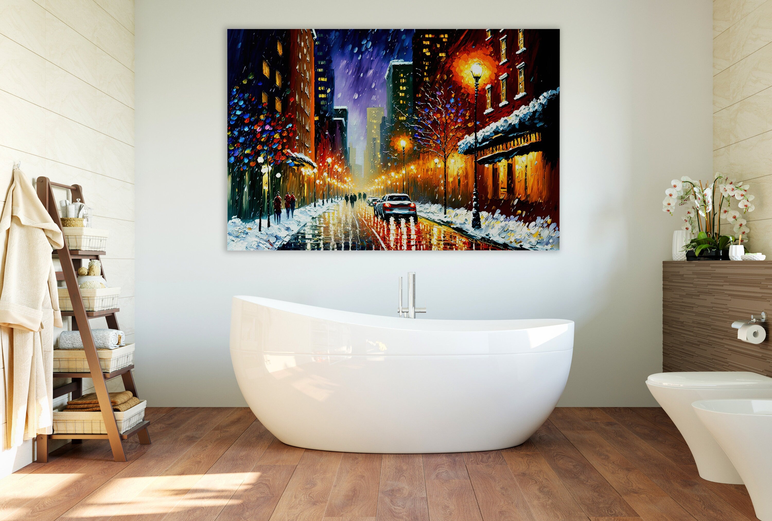 New York Snow Canvas – Cityscape Wall Art With Wooden Frame & Acid Free Ink Print