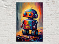 Kids Robot Wall Art - Colorful Robot Art Print on Lightweight Stretched Canvas
