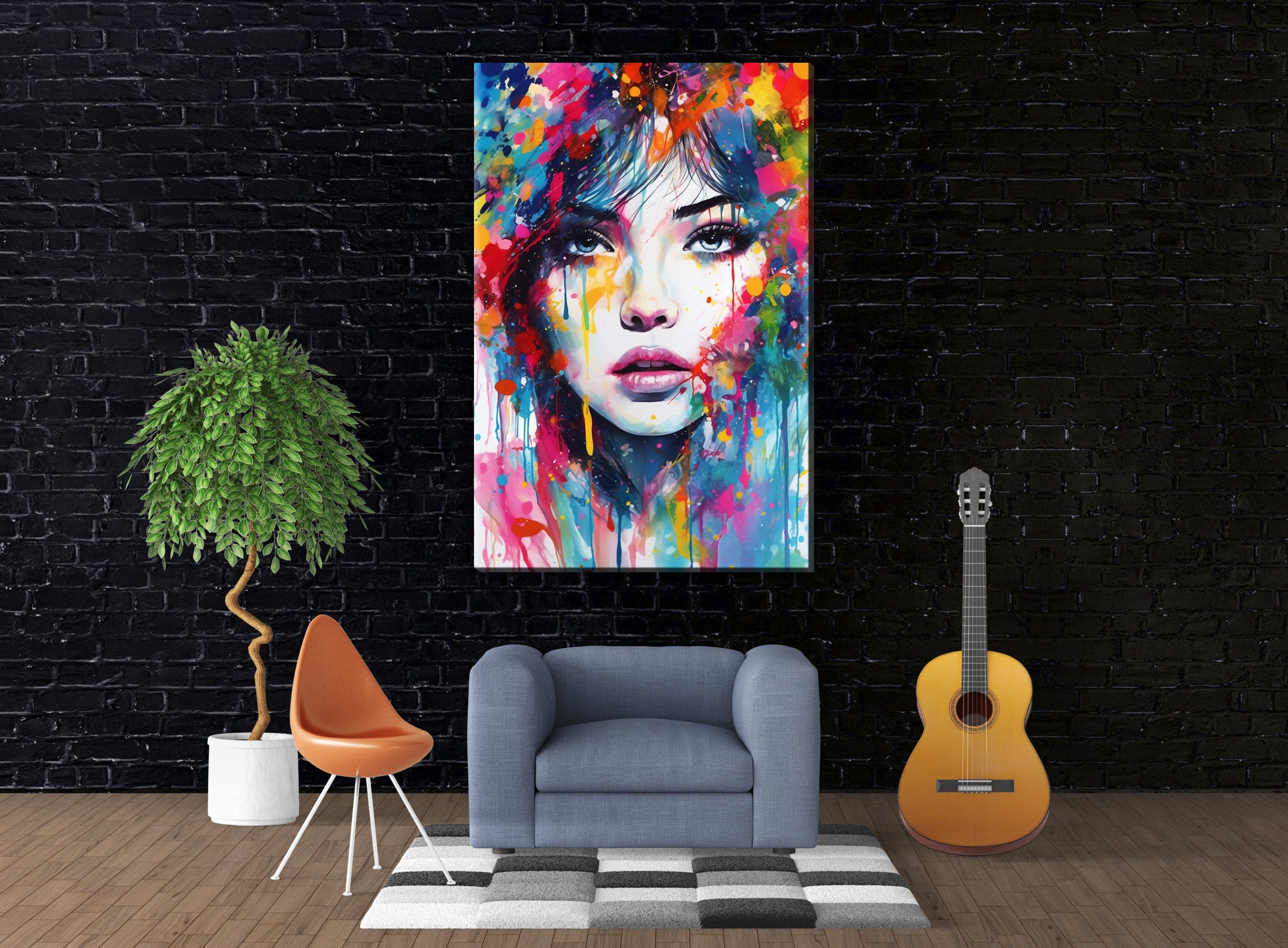 Woman Face Painted Art | Contemporary Pop Art Canvas - Feminine Beauty, Scratch Resistant Print